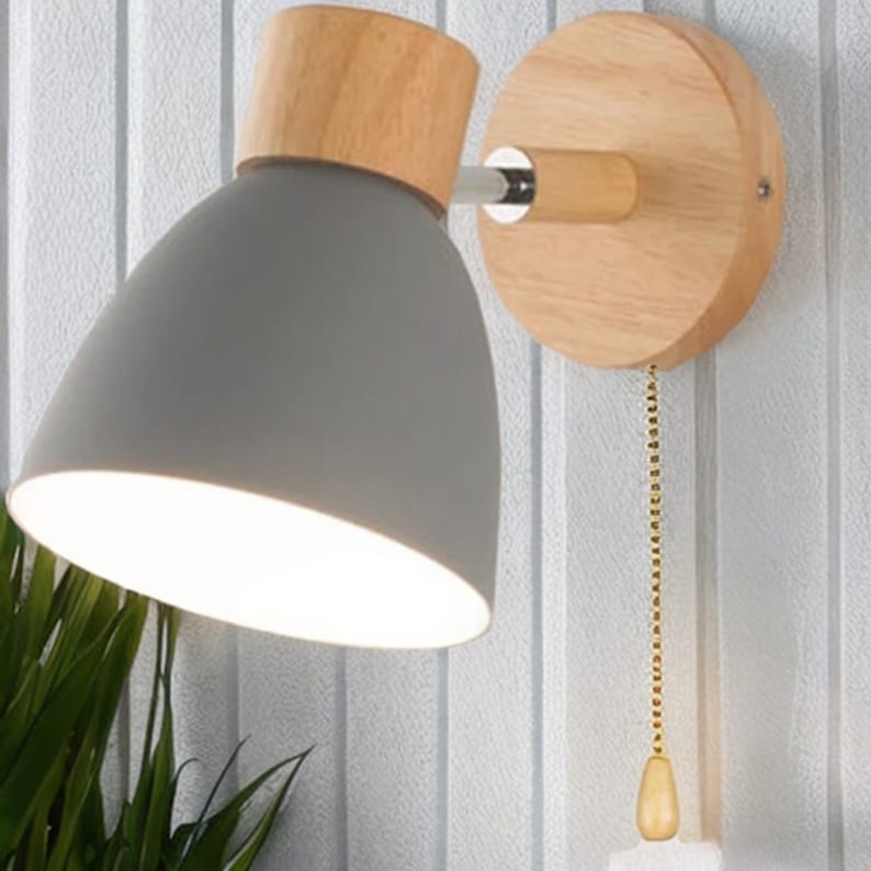 Houten Scandinavische wandlamp: moderne schans voor slaapkamer en woonkamerverlichting met of zonder schakelaar afbeelding 2