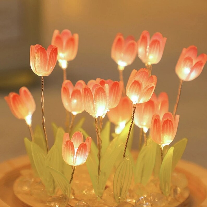 Tulip Night with Light Battery Handmade Fun, Adjust each Flower by Yourself, Tulip Flower Table Lamp, Perfect Bedside Accent zdjęcie 5