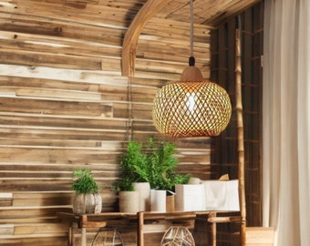 Bamboo Lantern Wall Lamp: Hand-Woven Chandelier - Natural Bamboo Room Decor Lampshades