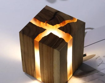 Bedside Wood LED Desk Lamp: Creative Decorative Lighting with USB Charging - Brown Color - Night Light