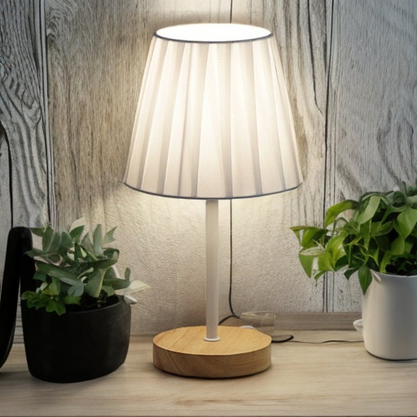 Modern Table Lamp: Soft Warm Light, Wood Base - Perfect Bedside or Desk Light