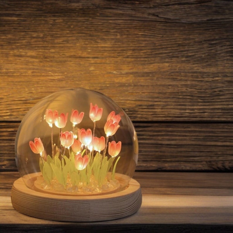 Tulip Night with Light Battery Handmade Fun, Adjust each Flower by Yourself, Tulip Flower Table Lamp, Perfect Bedside Accent zdjęcie 1