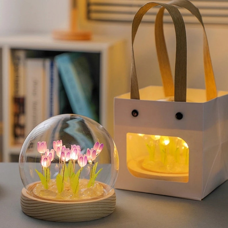 Tulip Night with Light Battery Handmade Fun, Adjust each Flower by Yourself, Tulip Flower Table Lamp, Perfect Bedside Accent image 10