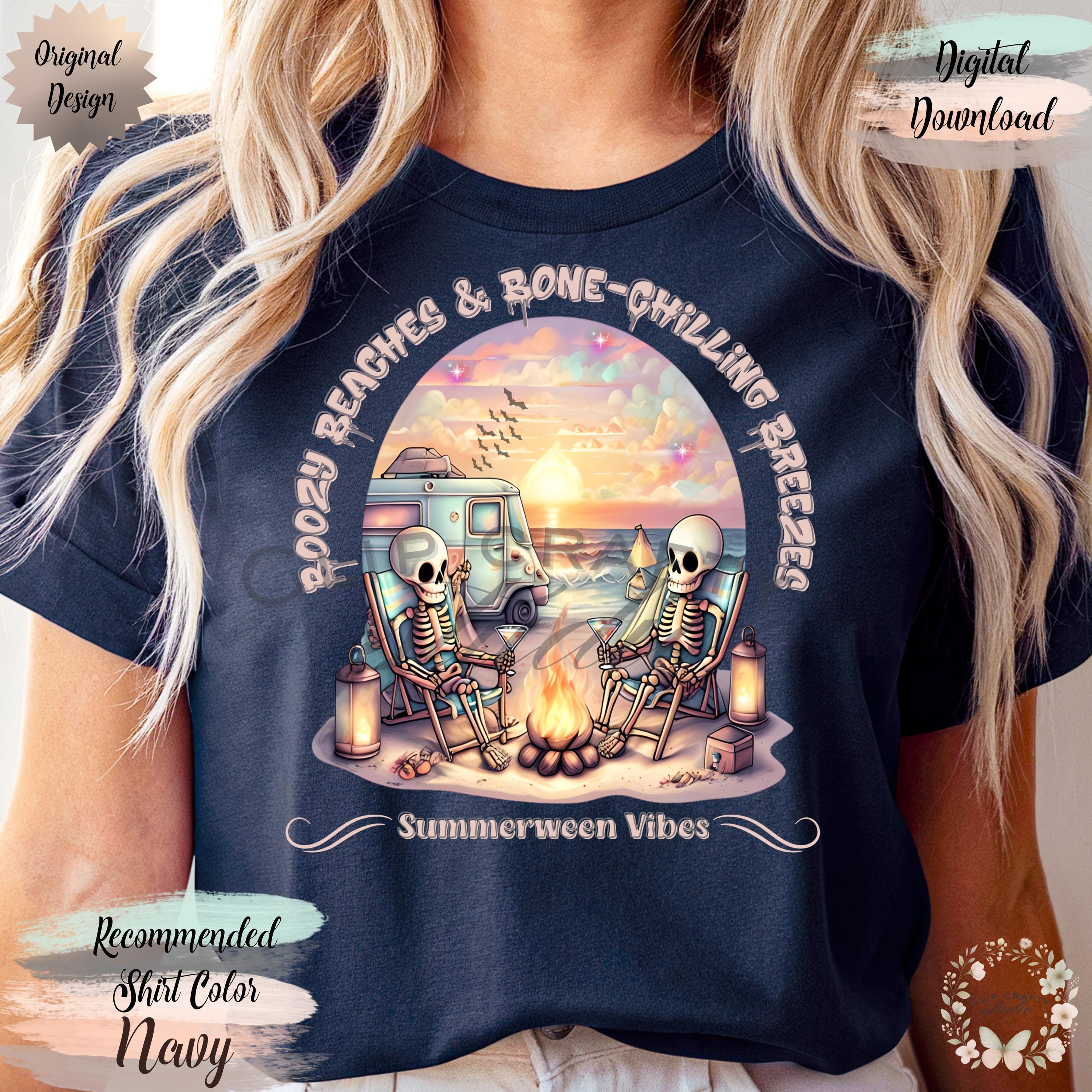 Funny Summer Halloween Skeletons Camping PNG Boozy Beaches & Bone-Chilling Bre - Thumbnail 7