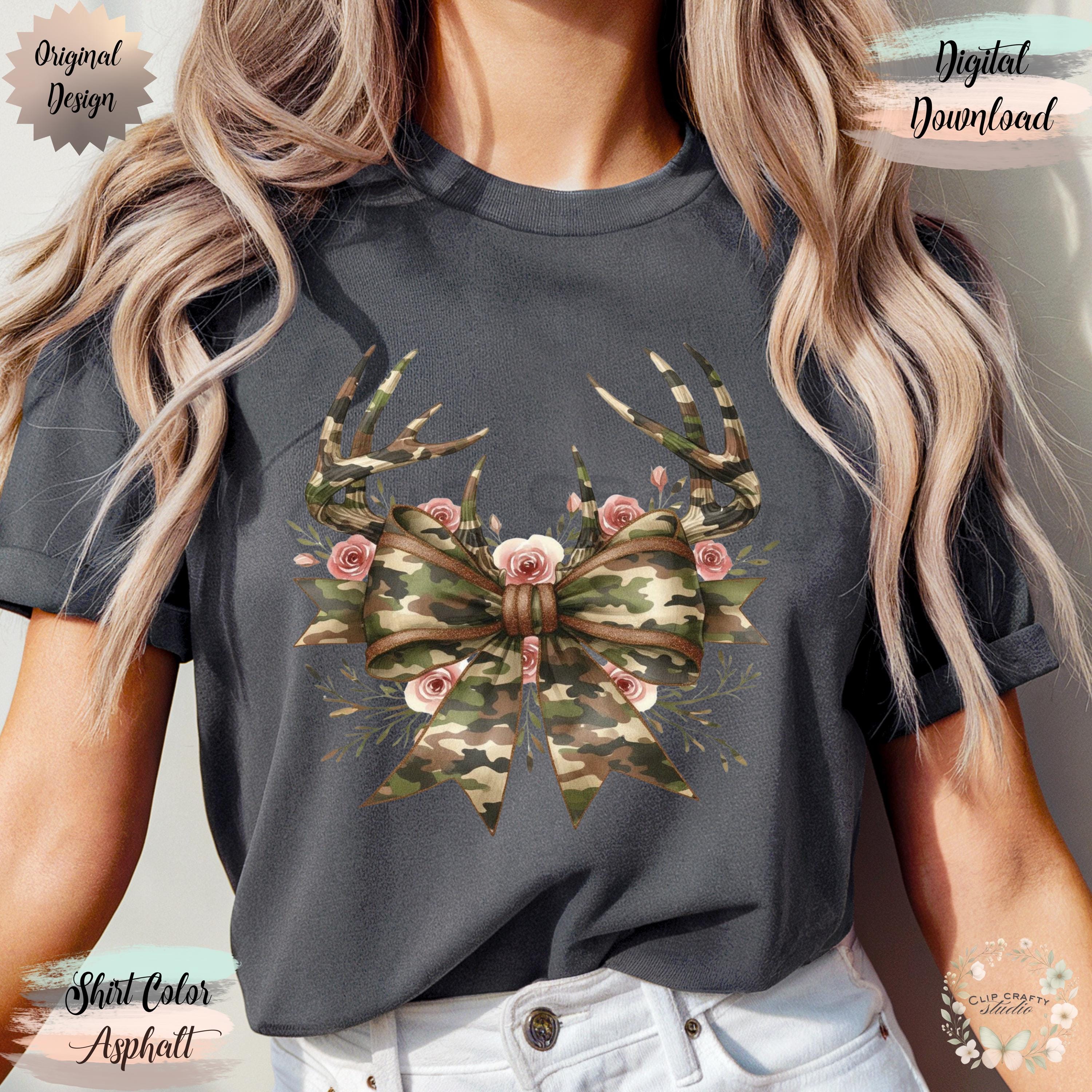 Deer Hunting Floral Camo Coquette Bow T-Shirt Sublimation PNG Deer Hunting Wife Design Camo Deer Hunting Coquette Hunting Digital Download - Thumbnail 5