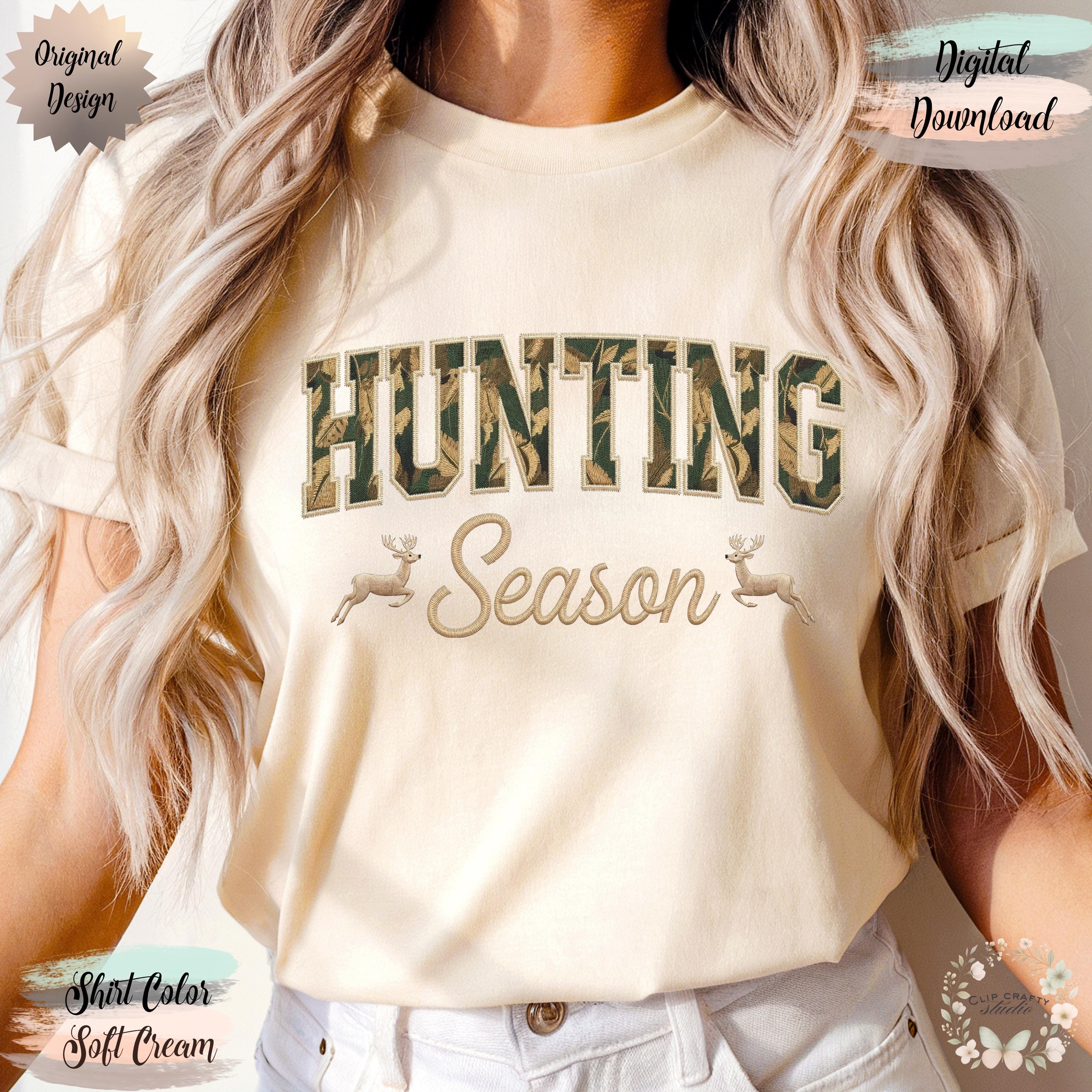 Deer Hunting Season Embroidery PNG Camo Varsity Letters with Embroidered Wild Deer Hunting T-Shirt Sublimation Deer PNG Digital Download - Thumbnail 2