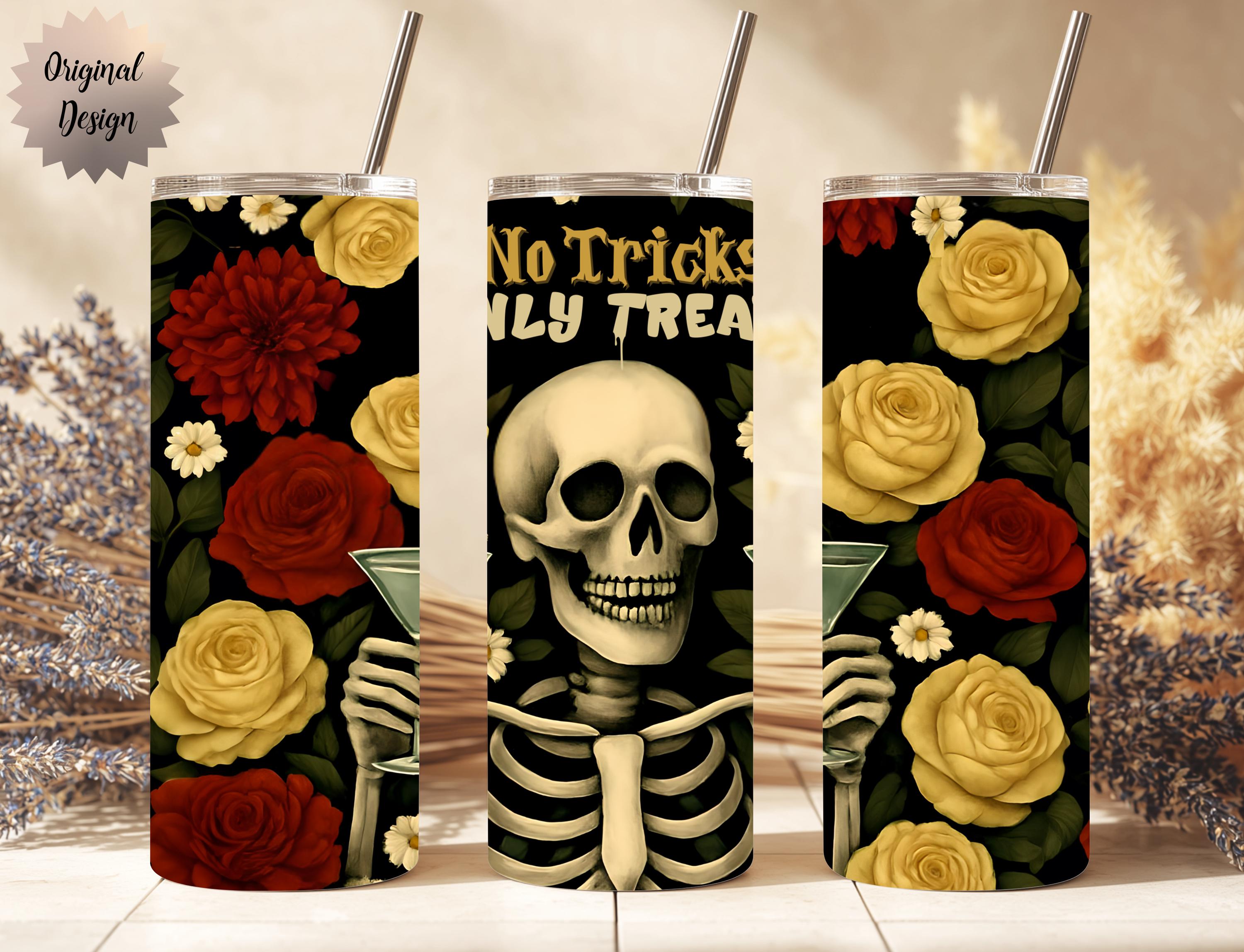 No Tricks Only Treats Skeleton Martini 20oz Tumbler Wrap PNG Sublimation Design - Thumbnail 3