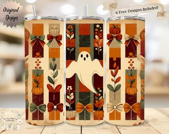 Vintage Retro Coquette Halloween Ghost Fall 20oz Tumbler Wrap PNG, Autumn Fall Coquette Ghost Pumpkin Sublimation Design, Digital Download