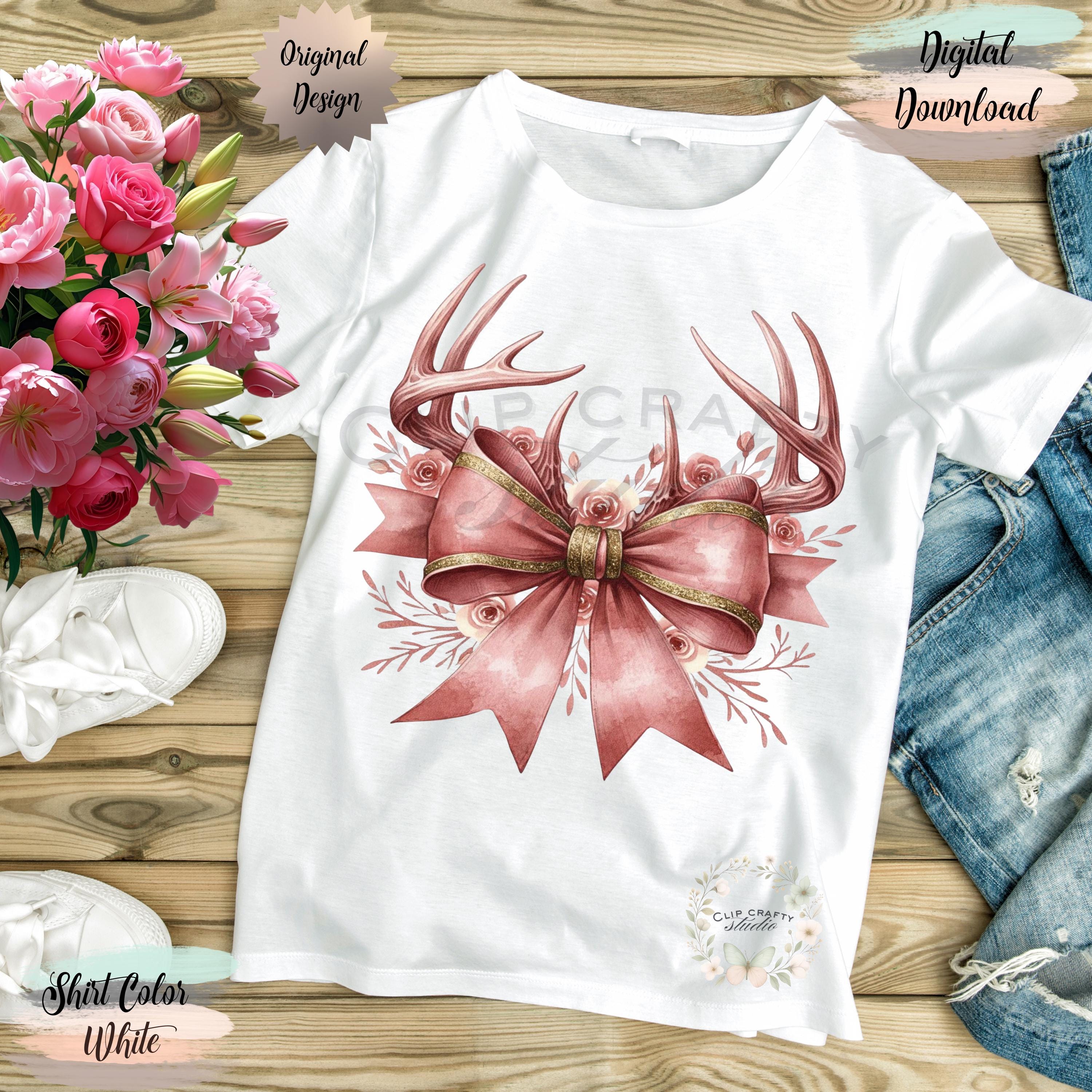Deer Hunting Floral Pink Coquette Bow T-Shirt Sublimation PNG Deer Hunting Wife Design Pink Deer Hunting Coquette Hunting Digital Download - Thumbnail 7