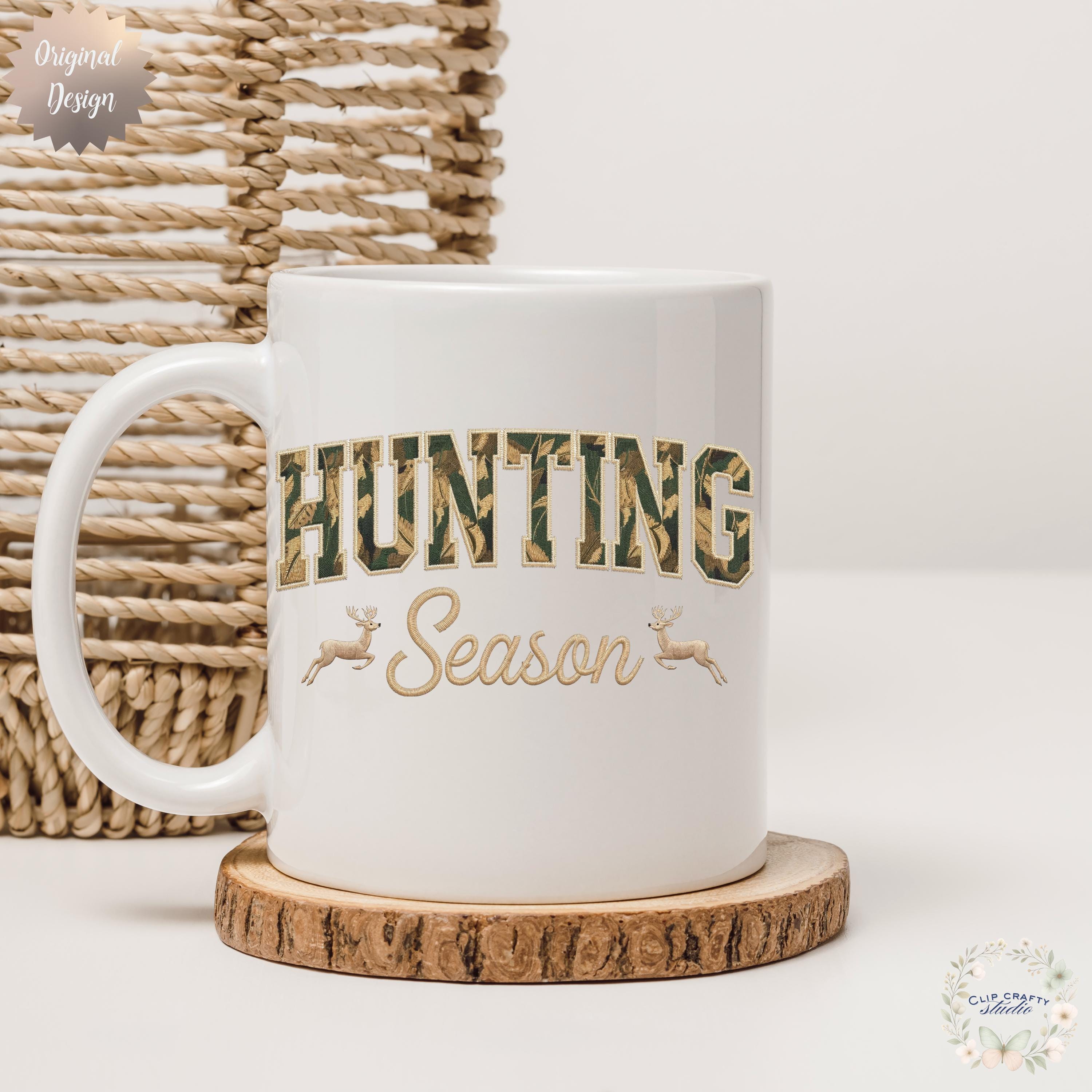 Deer Hunting Season Embroidery PNG Camo Varsity Letters with Embroidered Wild Deer Hunting T-Shirt Sublimation Deer PNG Digital Download - Thumbnail 3