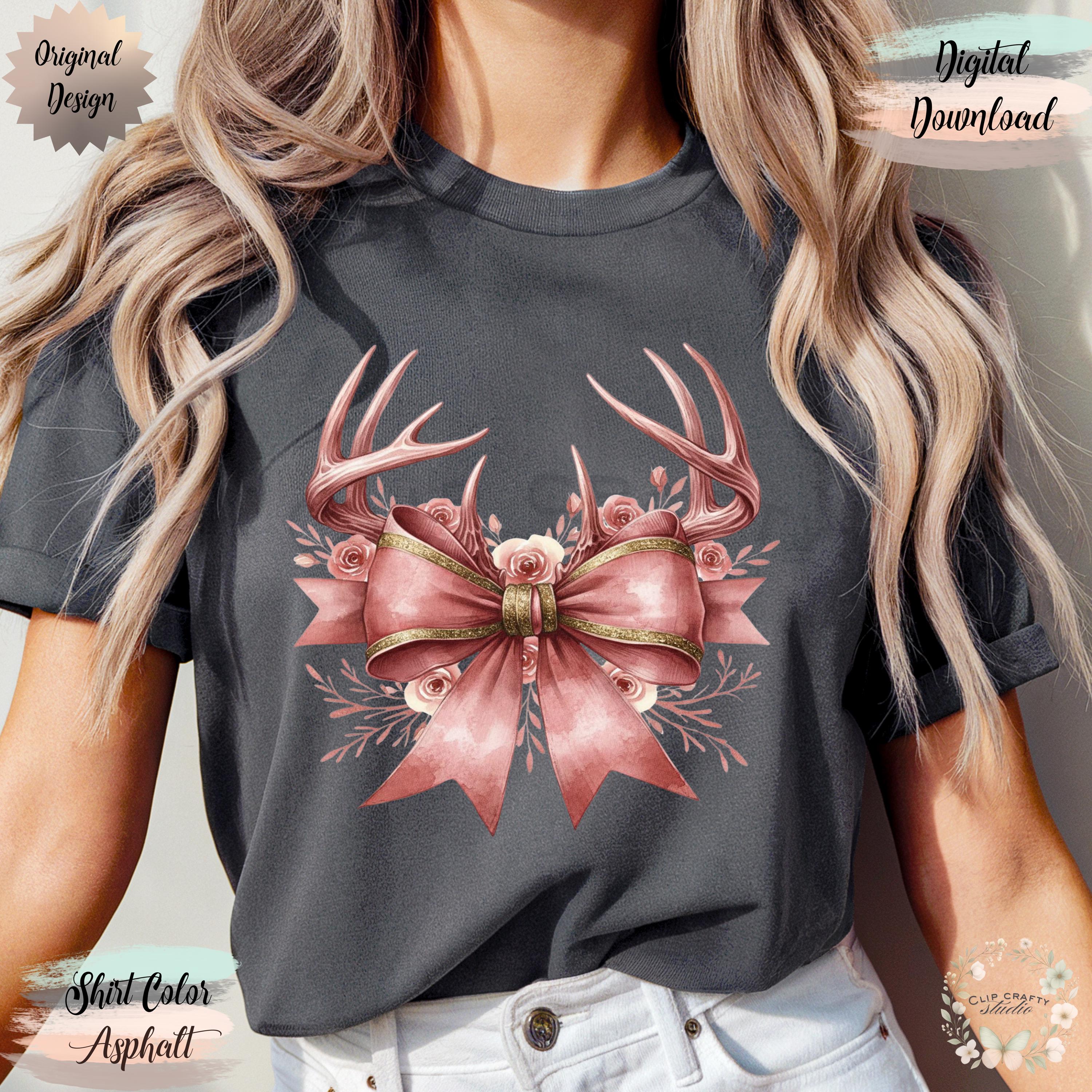 Deer Hunting Floral Pink Coquette Bow T-Shirt Sublimation PNG Deer Hunting Wife Design Pink Deer Hunting Coquette Hunting Digital Download - Thumbnail 5