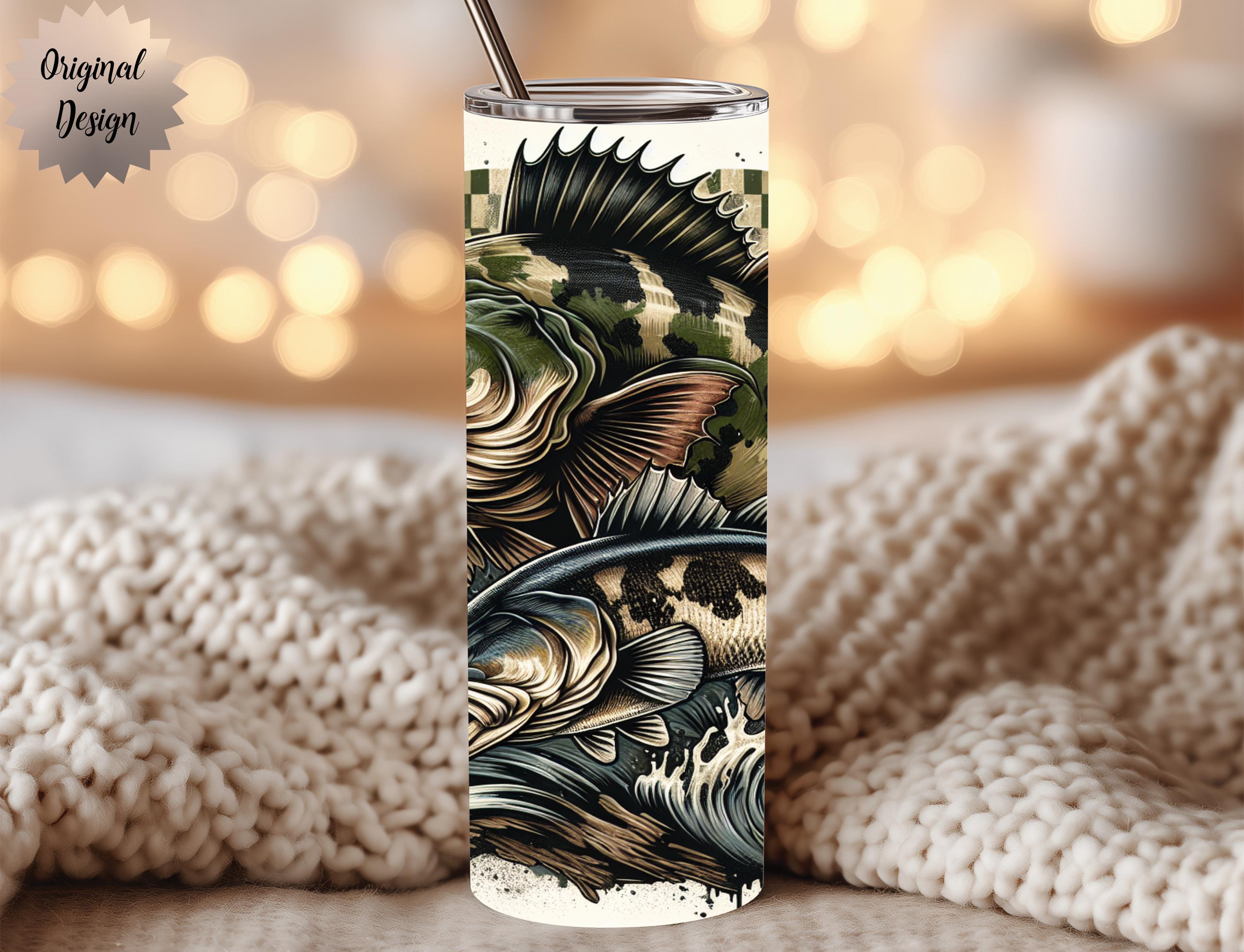 Retro Fishing Camouflage Seamless Tumbler Wrap 20oz Tumbler Sublimation PNG, Fishing Season Design American Fishing Gift Digital Download - Thumbnail 2
