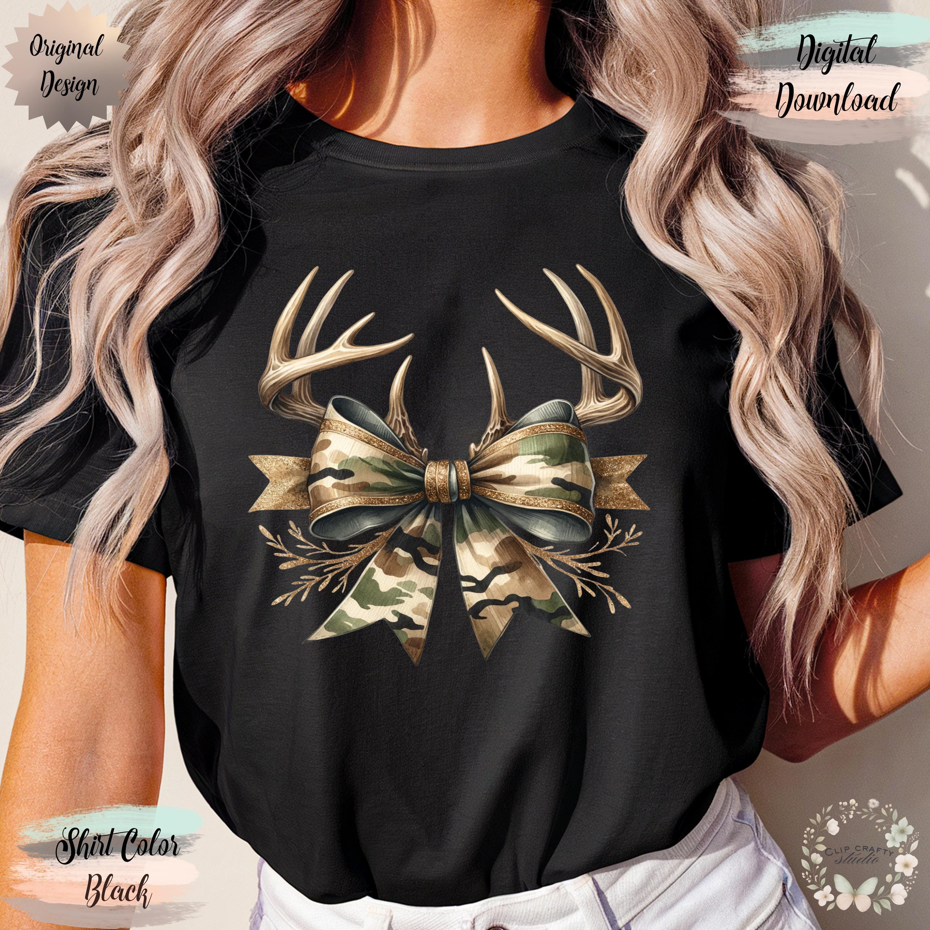 Deer Hunting Gold Camo Coquette Bow T-Shirt Sublimation PNG Deer Hunting Wife Design Camo Deer Hunting Coquette Hunting Digital Download