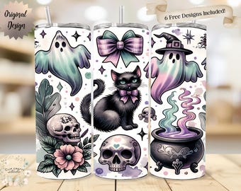 Fantasma lindo, fantasma de gato gótico pastel retro de Halloween, PNG femenino de Halloween, temporada espeluznante, vaso de sublimación de otoño de 20 oz, descarga digital