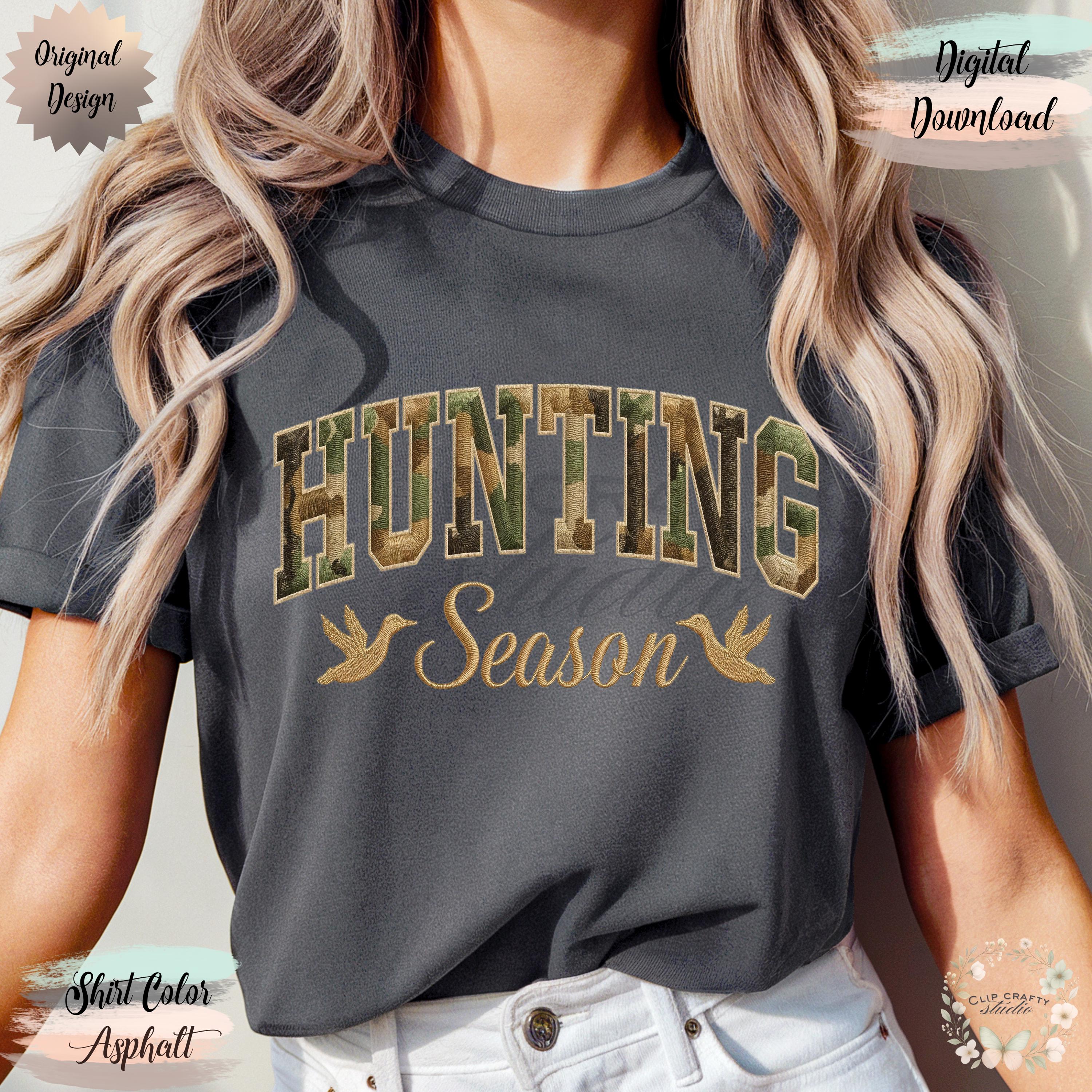 Duck Hunting Season Embroidery PNG Camo Varsity Letters with Embroidered Wild Duck Hunting Wife T-Shirt Sublimation PNG Digital Download - Thumbnail 5
