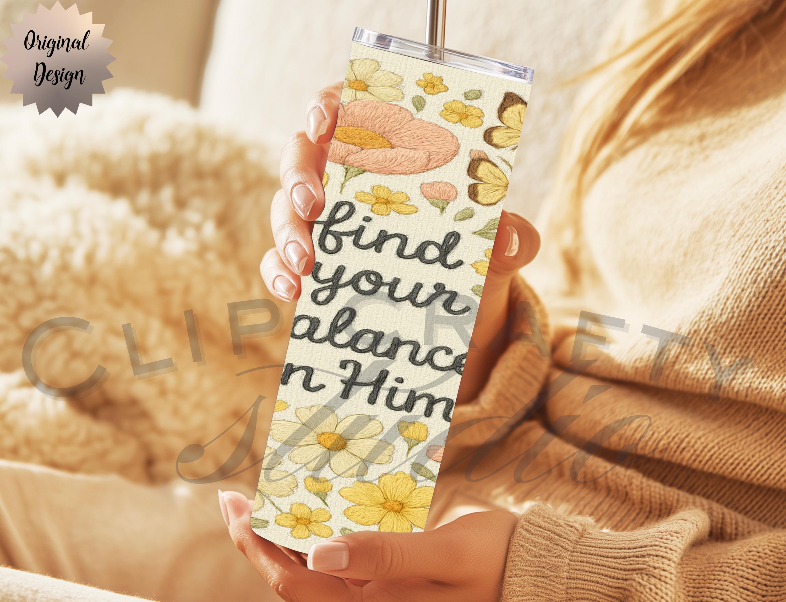 Faith Flamingo Embroidery Floral 20oz Tumbler Wrap PNG Sublimation Design - Thumbnail 5