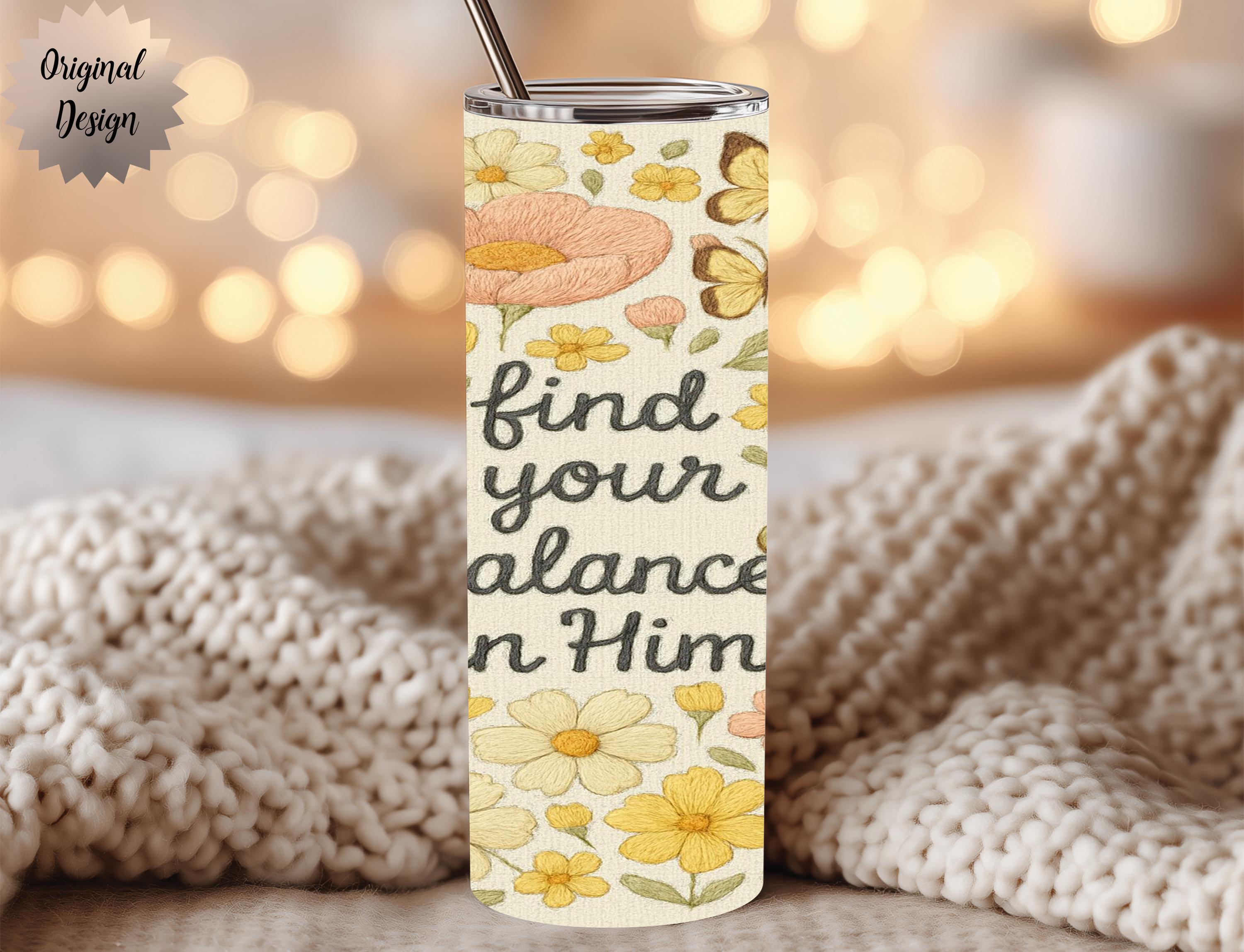 Faith Flamingo Embroidery Floral 20oz Tumbler Wrap PNG Sublimation Design - Thumbnail 2