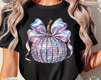 Iridescent Disco Neon Kokietka Kokarda Dynia Png, Halloween Png Upiorny Sezon Png Neon Retro Dynia Sublimacja Kolorowy PNG Pobieranie Cyfrowe