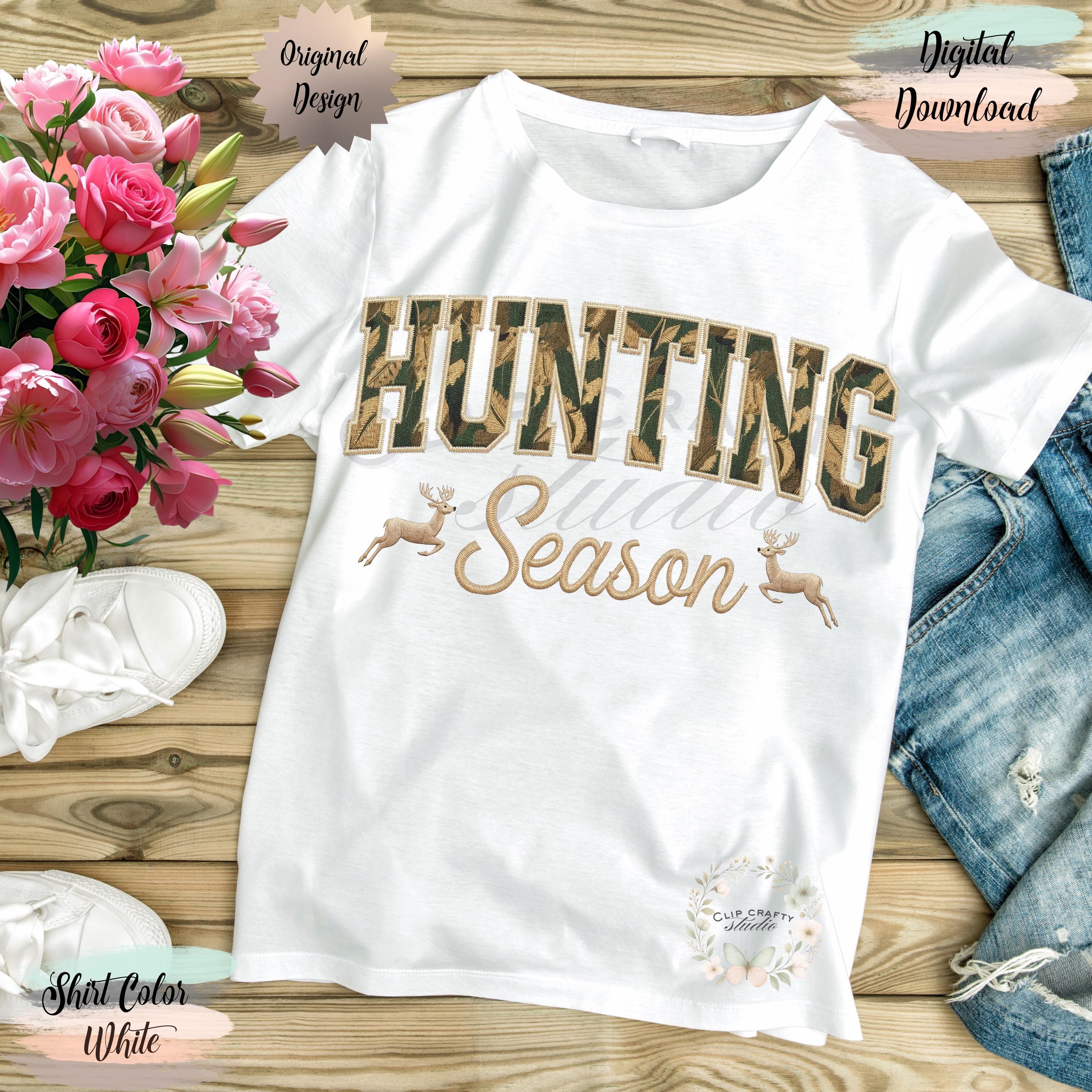 Deer Hunting Season Embroidery PNG Camo Varsity Letters with Embroidered Wild Deer Hunting T-Shirt Sublimation Deer PNG Digital Download - Thumbnail 7