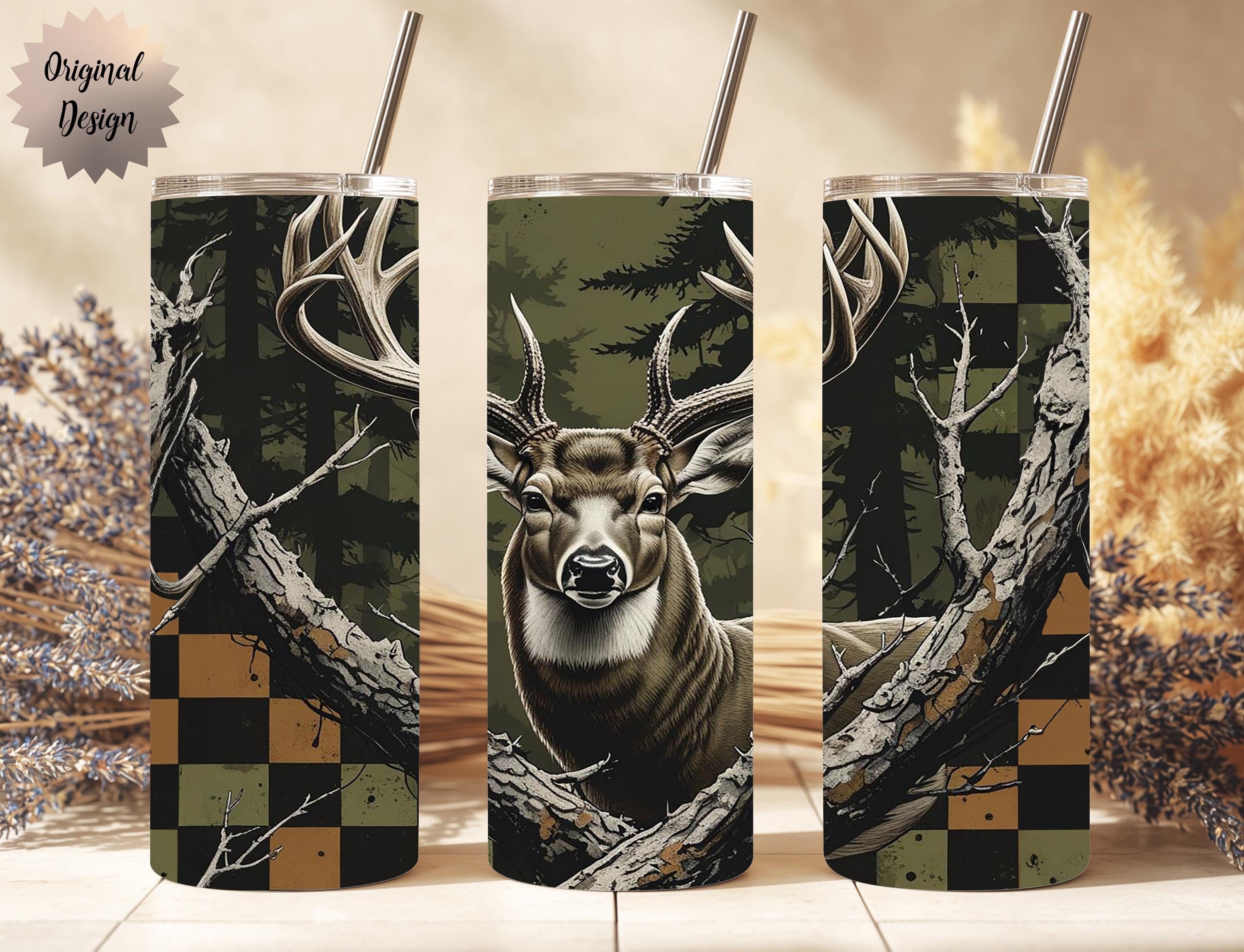 Male Hunting Deer Camouflage Seamless Tumbler Wrap 20oz Tumbler Sublimation PNG  - Thumbnail 3
