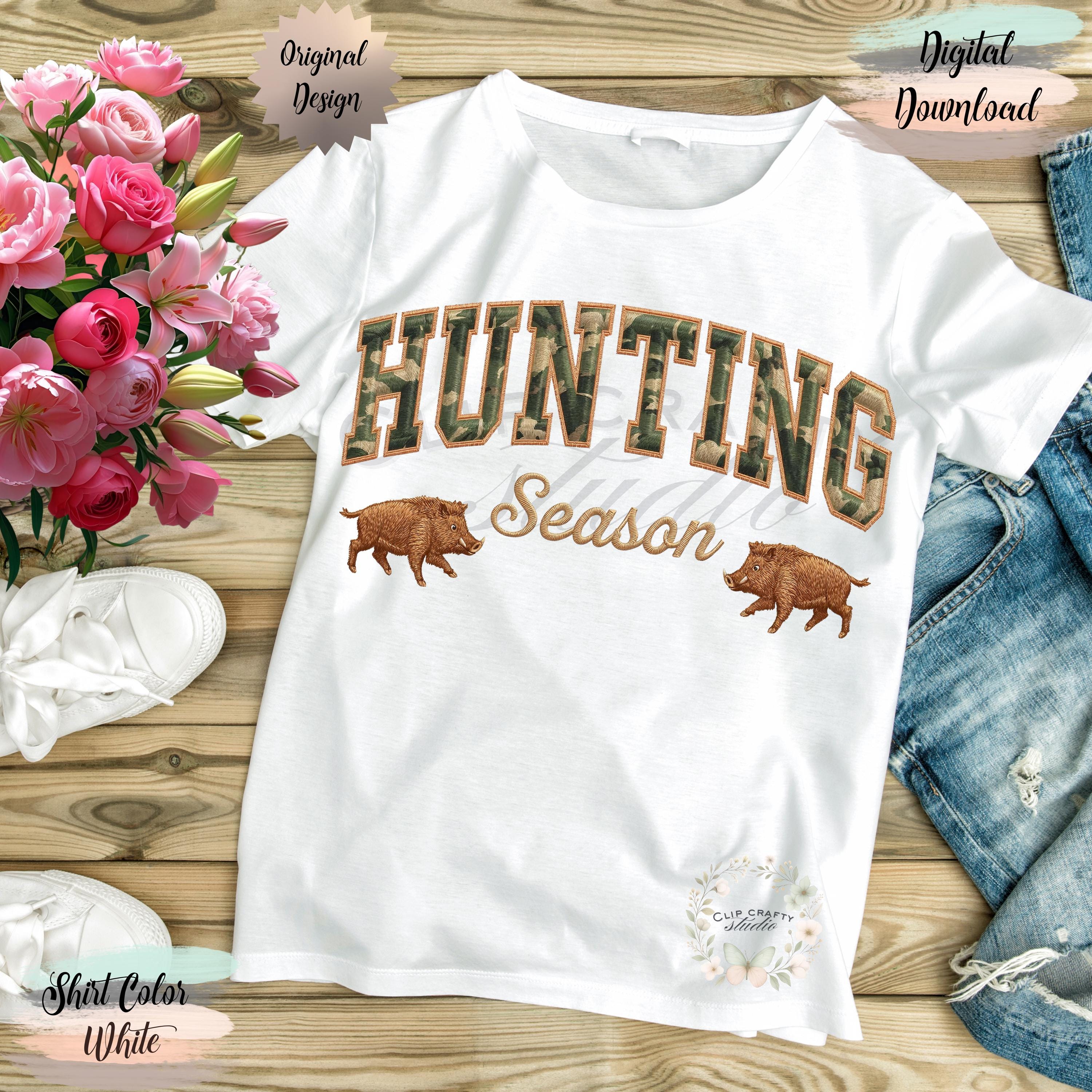 Hunting Season Wild Boar Embroidery PNG Camo Varsity Letters with Embroidered Wild Hog Hunting T-Shirt Sublimation PNG Digital Download - Thumbnail 7