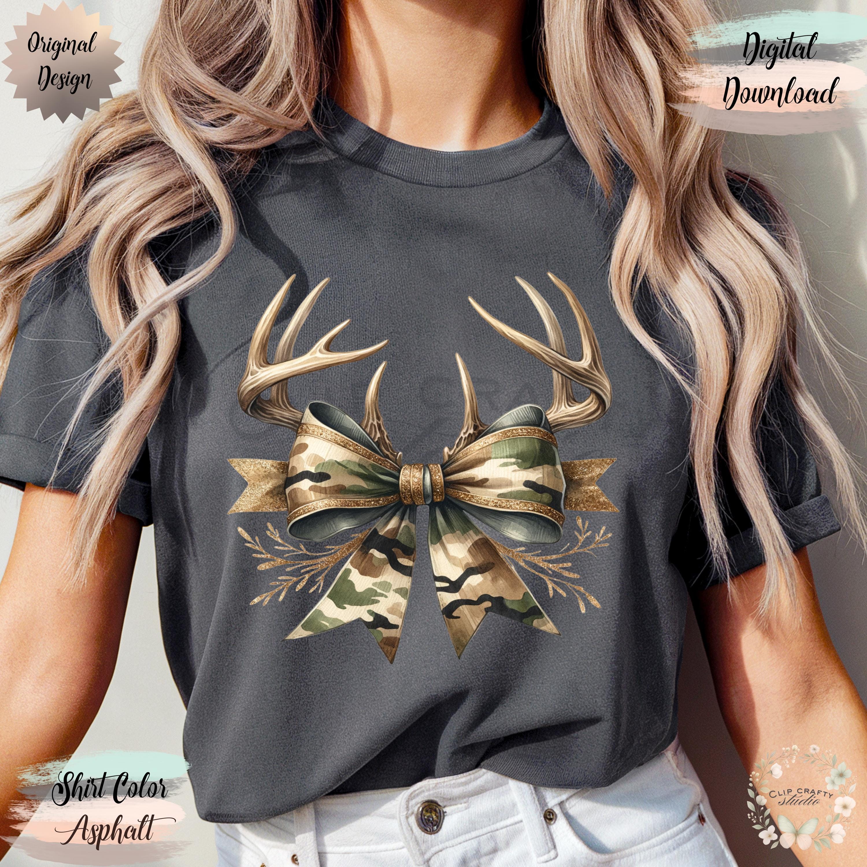 Deer Hunting Gold Camo Coquette Bow T-Shirt Sublimation PNG Deer Hunting Wife Design Camo Deer Hunting Coquette Hunting Digital Download - Thumbnail 5