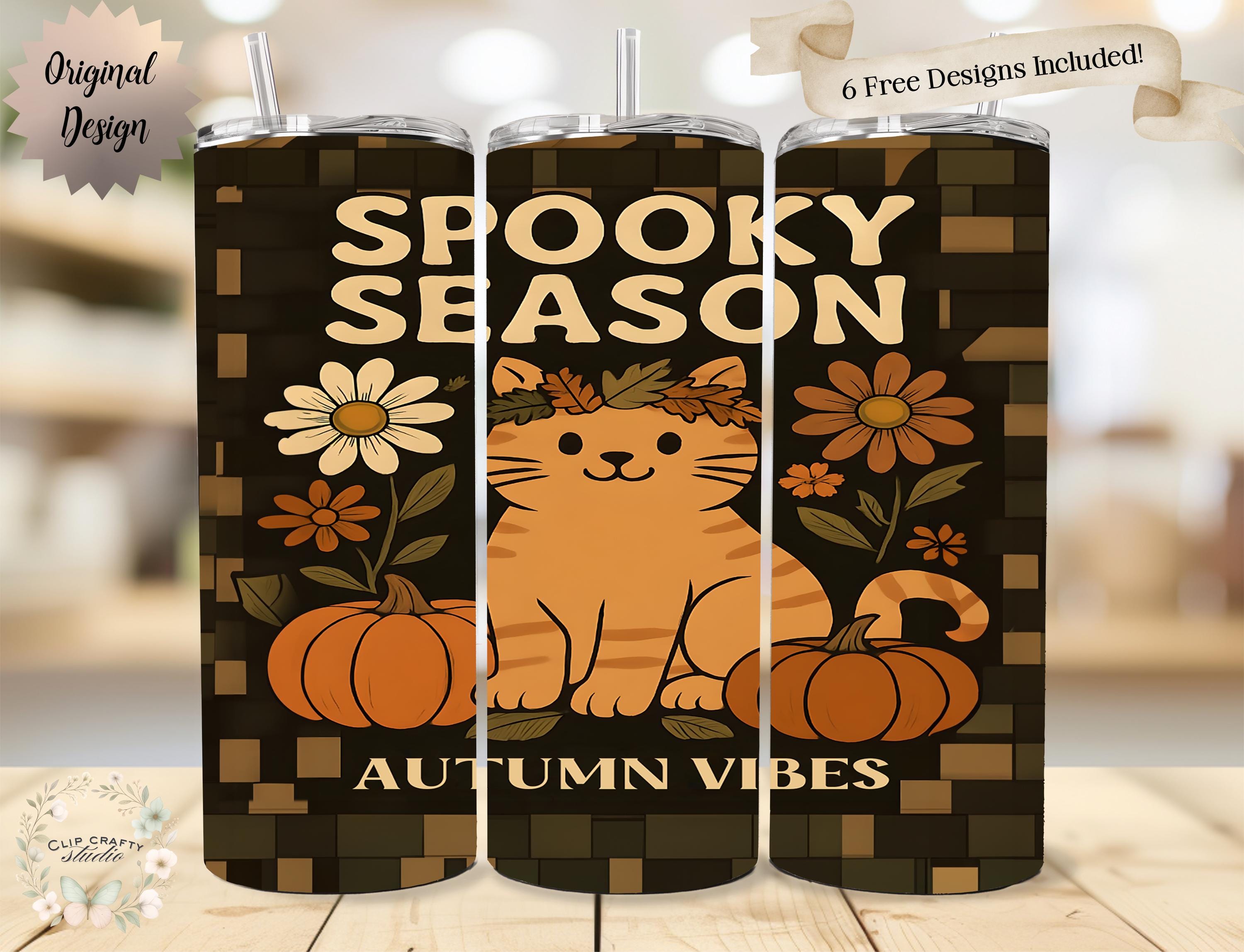 Boho Retro Halloween Cat Lover 20oz Tumbler Wrap PNG Sublimation Design