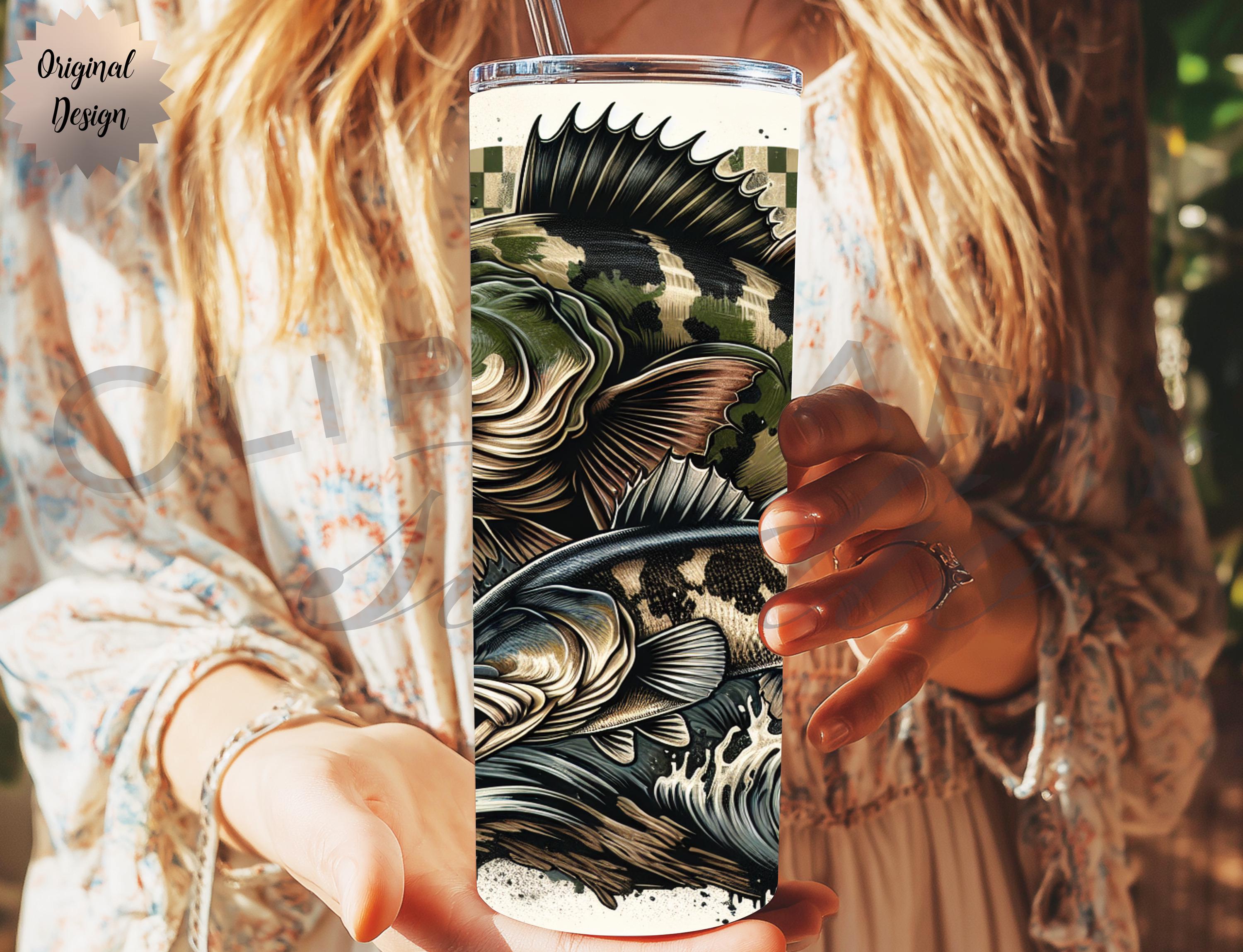 Retro Fishing Camouflage Seamless Tumbler Wrap 20oz Tumbler Sublimation PNG, Fishing Season Design American Fishing Gift Digital Download - Thumbnail 6