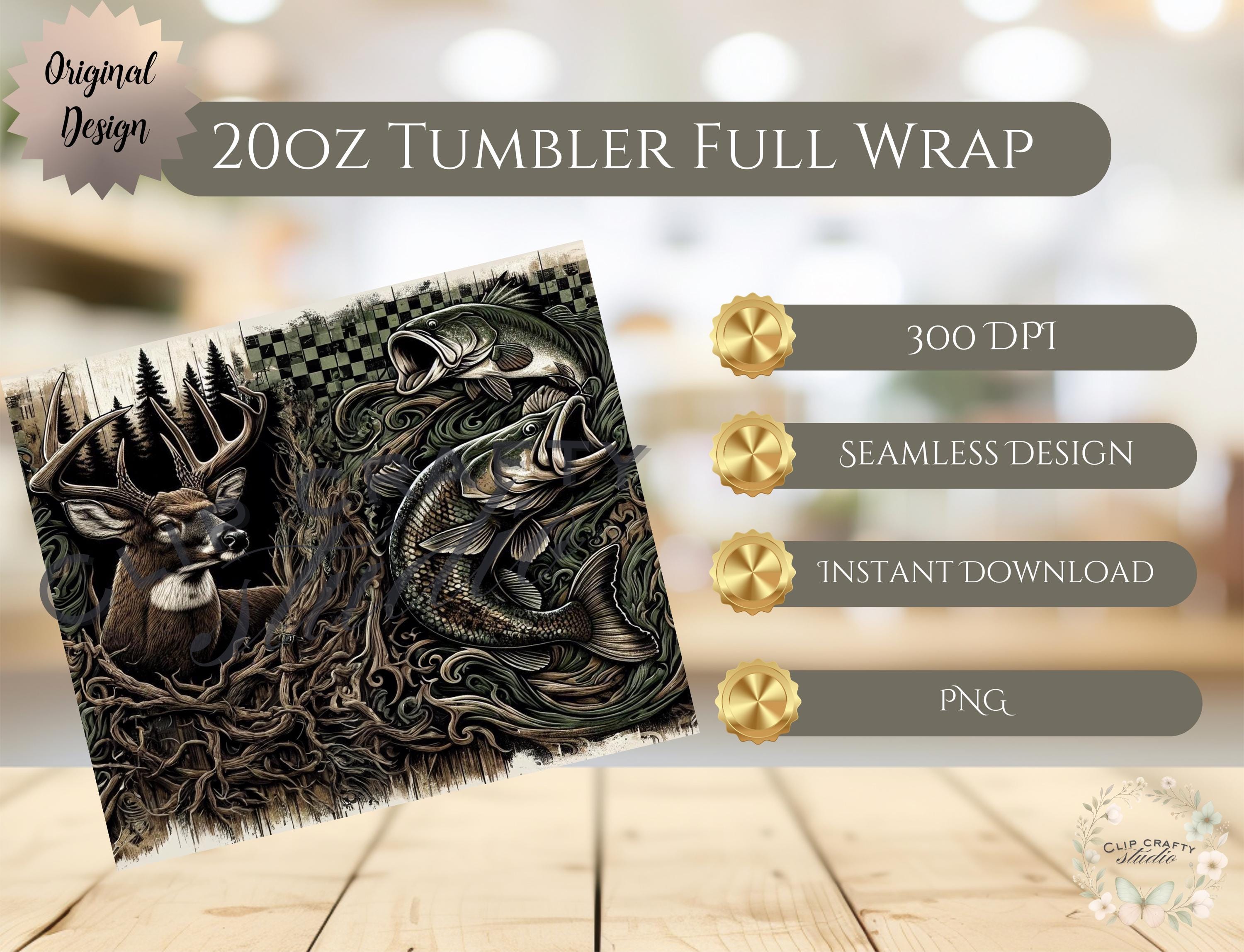 Retro Fishing Deer Camo Seamless Tumbler Wrap 20oz Tumbler Sublimation PNG, Hunting Season Design American Fishing Hunting Digital Download - Thumbnail 7