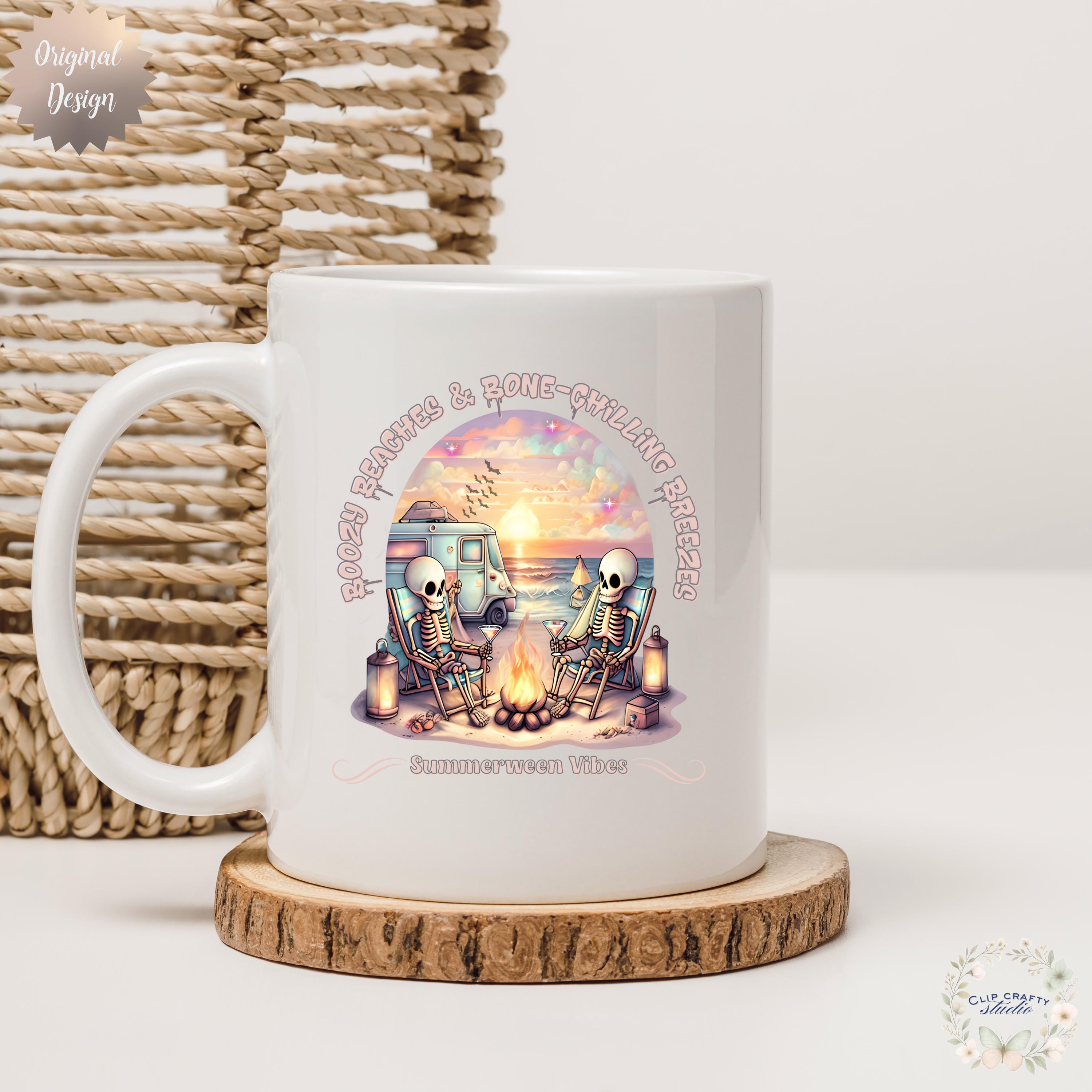 Funny Summer Halloween Skeletons Camping PNG Boozy Beaches & Bone-Chilling Bre - Thumbnail 3