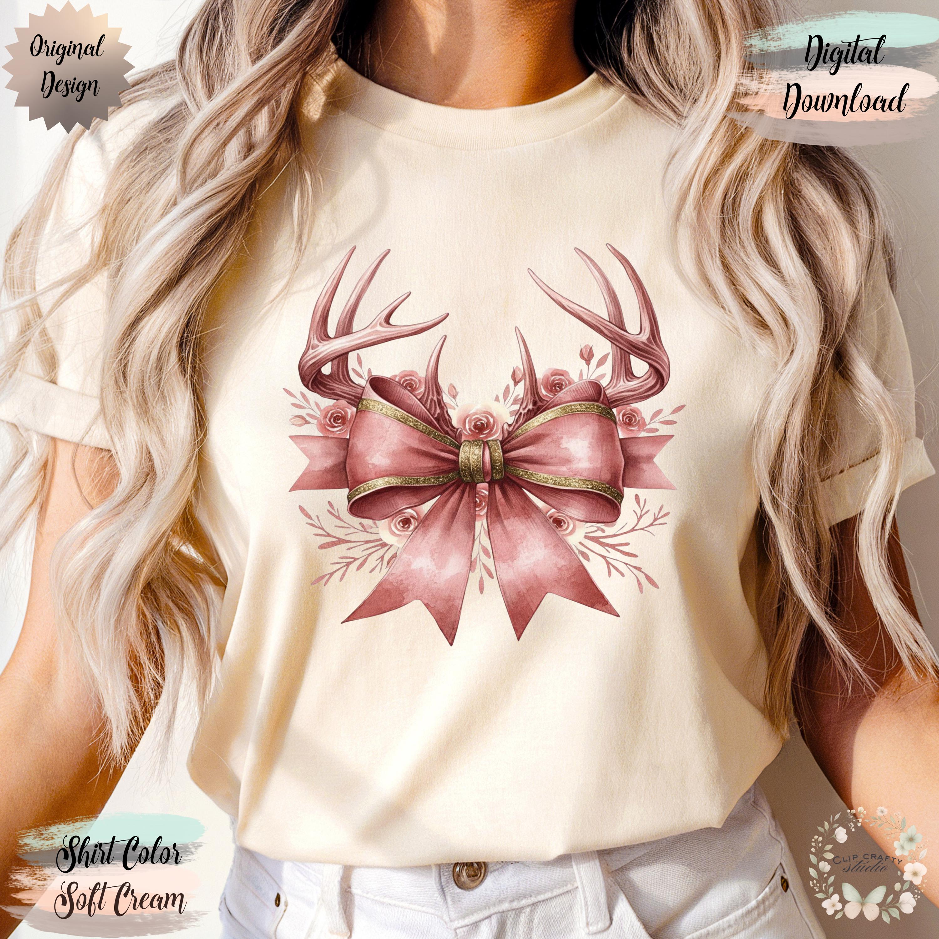 Deer Hunting Floral Pink Coquette Bow T-Shirt Sublimation PNG Deer Hunting Wife Design Pink Deer Hunting Coquette Hunting Digital Download - Thumbnail 3