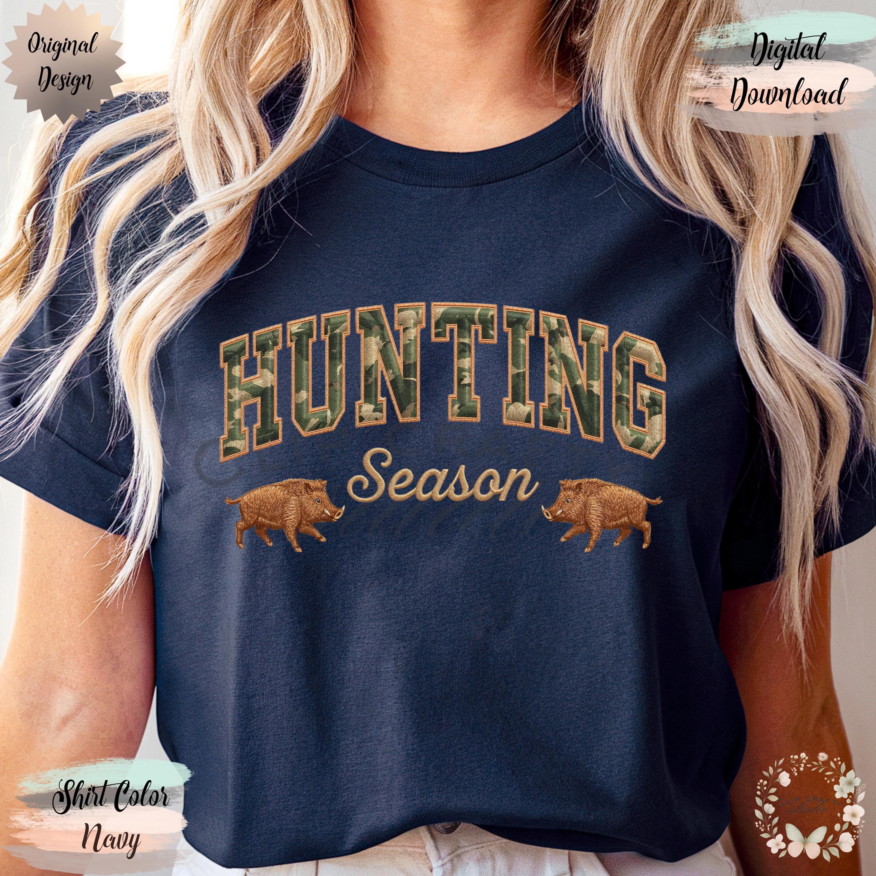 Hunting Season Wild Boar Embroidery PNG Camo Varsity Letters with Embroidered Wild Hog Hunting T-Shirt Sublimation PNG Digital Download - Thumbnail 6