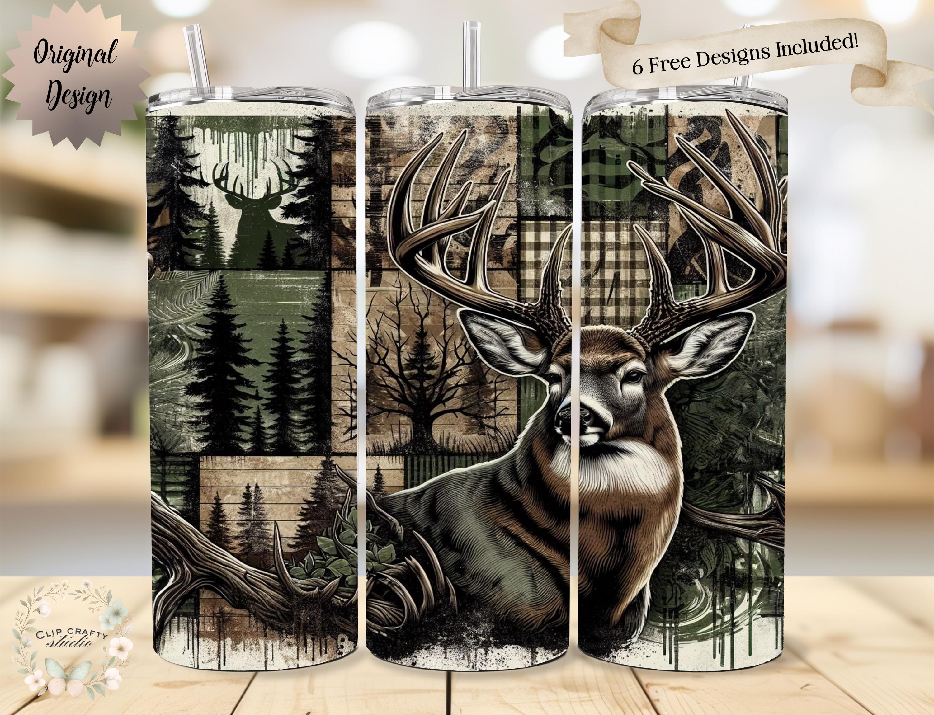 Male Hunting Deer Patchwork Camouflage Seamless 20oz Tumbler Wrap