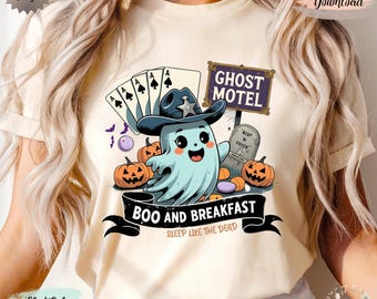 Spooky Western Ghost Collage PNG, Halloween Cowboy Sublimation Design, Pumpkin Ghost Clipart, Vintage Motel Png, Trendy Halloween Png