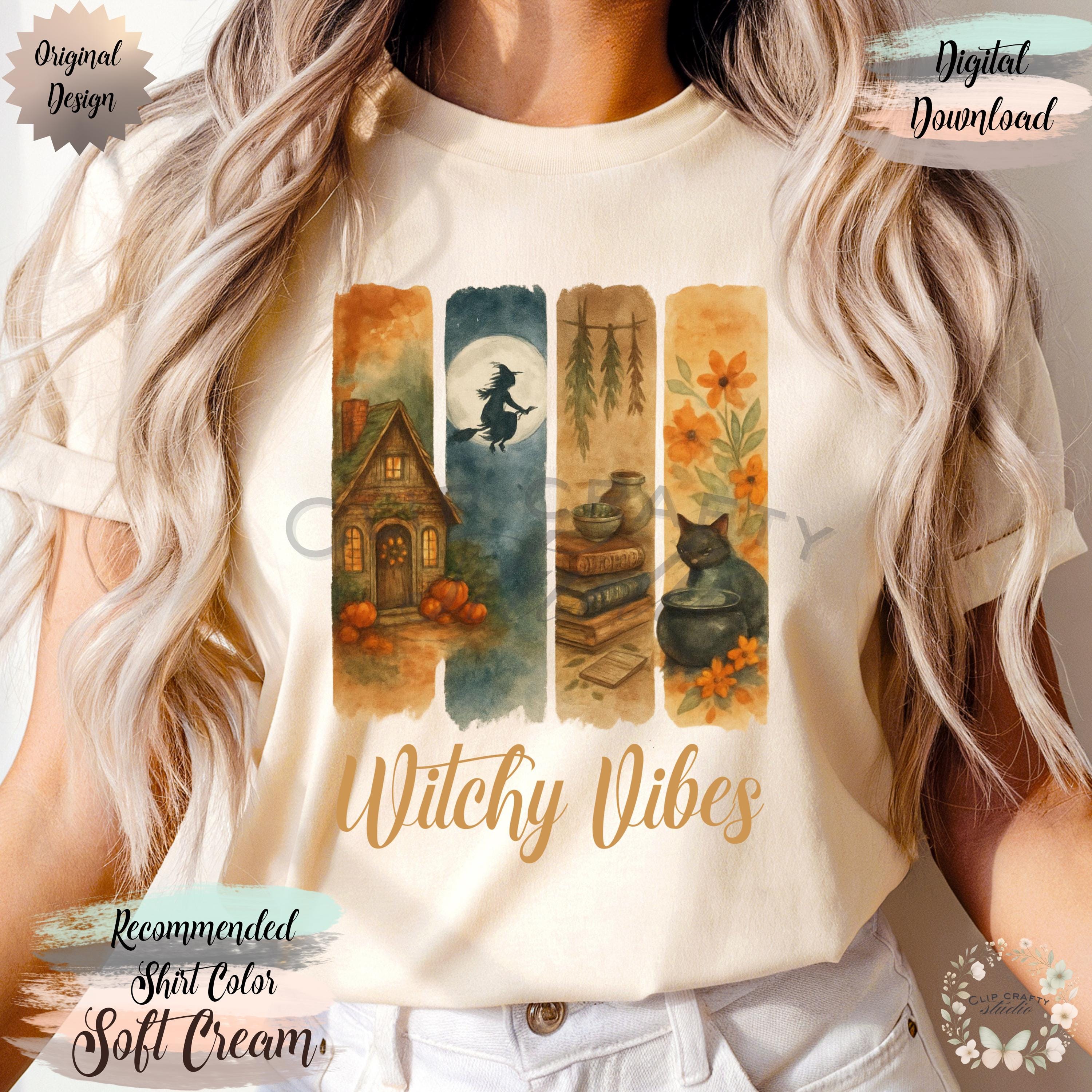 Witchy Fall Brushstroke PNG Cozy Autumn Watercolor Collage Distressed Panel - Image 1