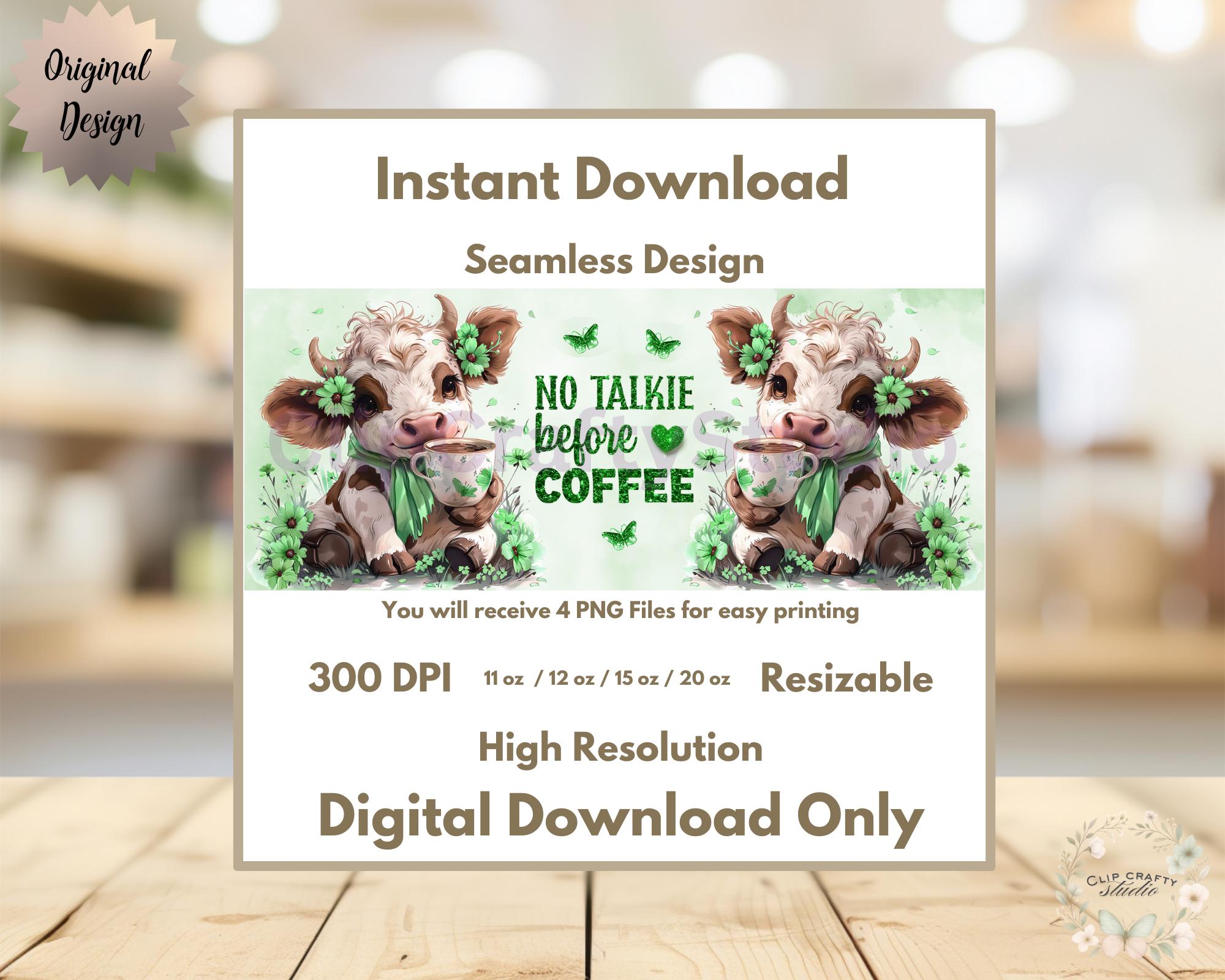 Cute Highland Cow Green Mug Wrap PNG  No Talkie Before Coffee, 11oz 12oz 15oz 20 - Thumbnail 4