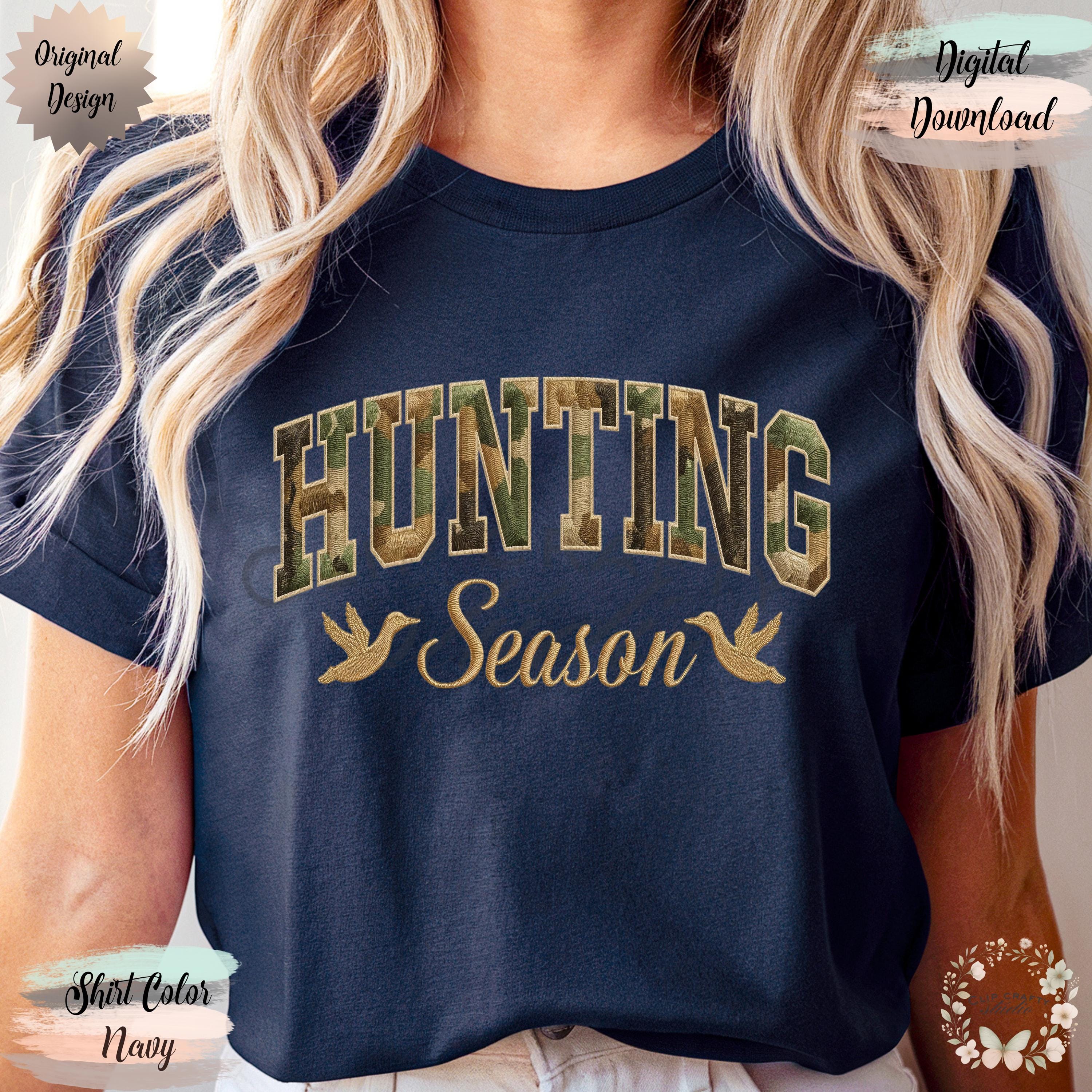 Duck Hunting Season Embroidery PNG Camo Varsity Letters with Embroidered Wild Duck Hunting Wife T-Shirt Sublimation PNG Digital Download - Thumbnail 6