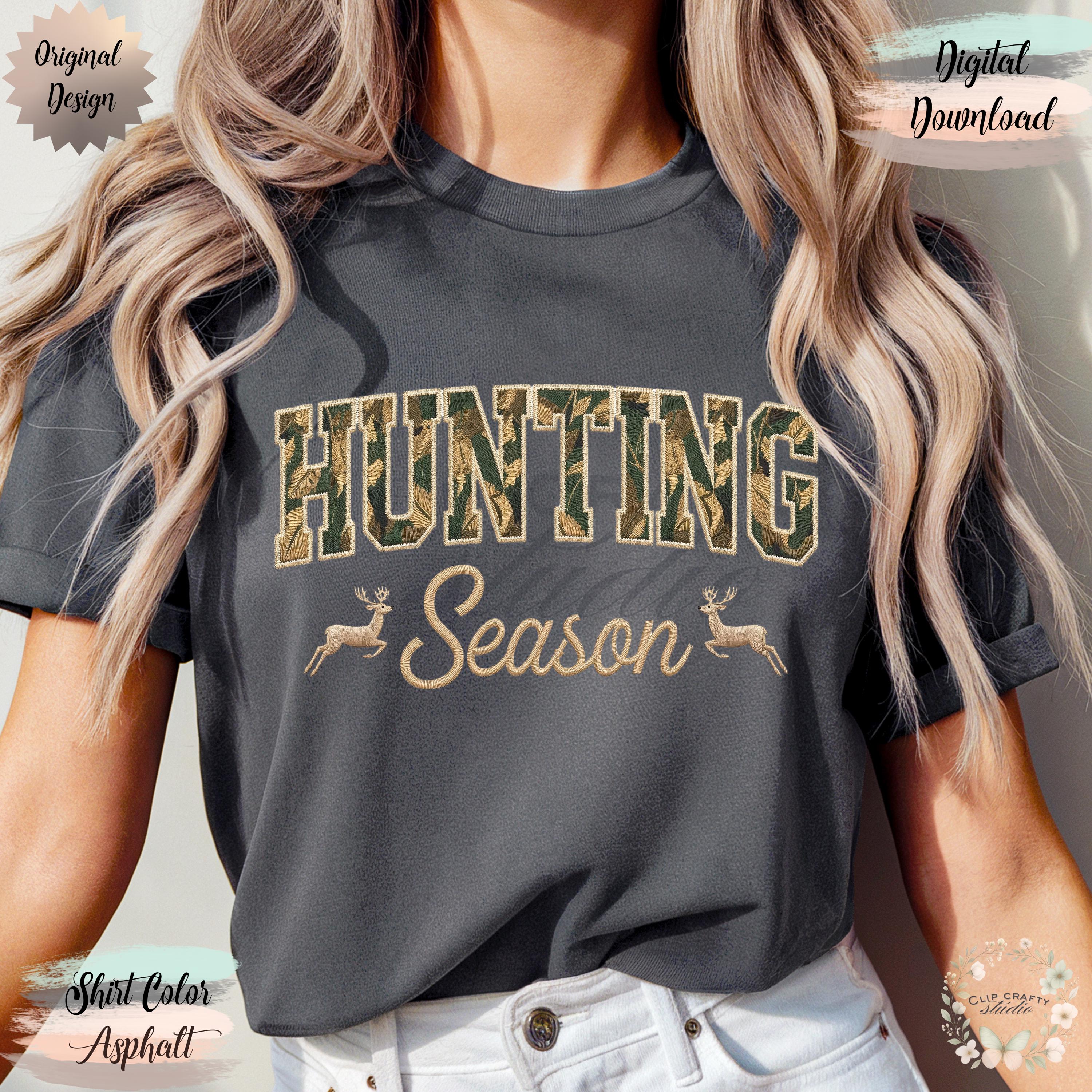 Deer Hunting Season Embroidery PNG Camo Varsity Letters with Embroidered Wild Deer Hunting T-Shirt Sublimation Deer PNG Digital Download - Thumbnail 5