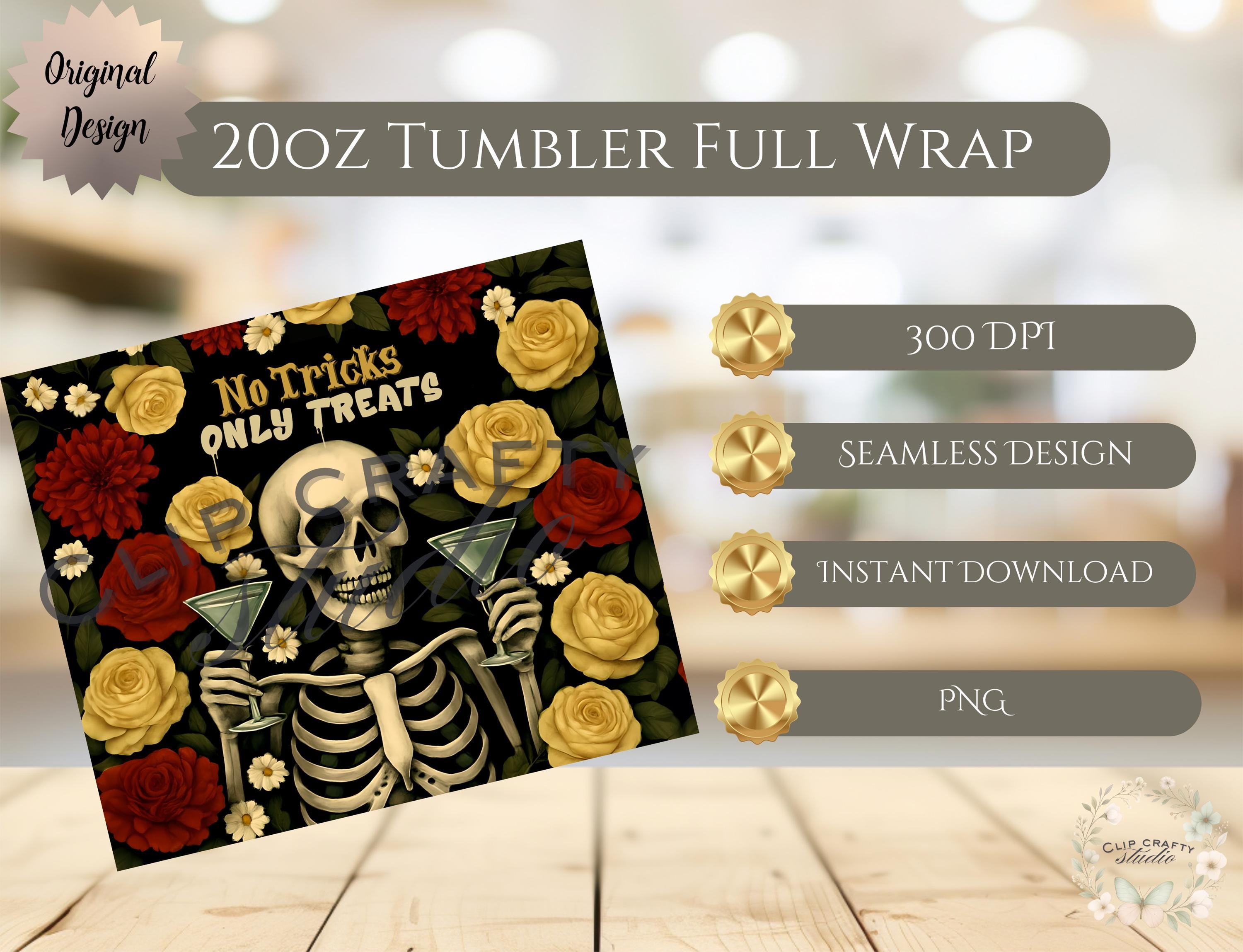No Tricks Only Treats Skeleton Martini 20oz Tumbler Wrap PNG Sublimation Design - Thumbnail 7