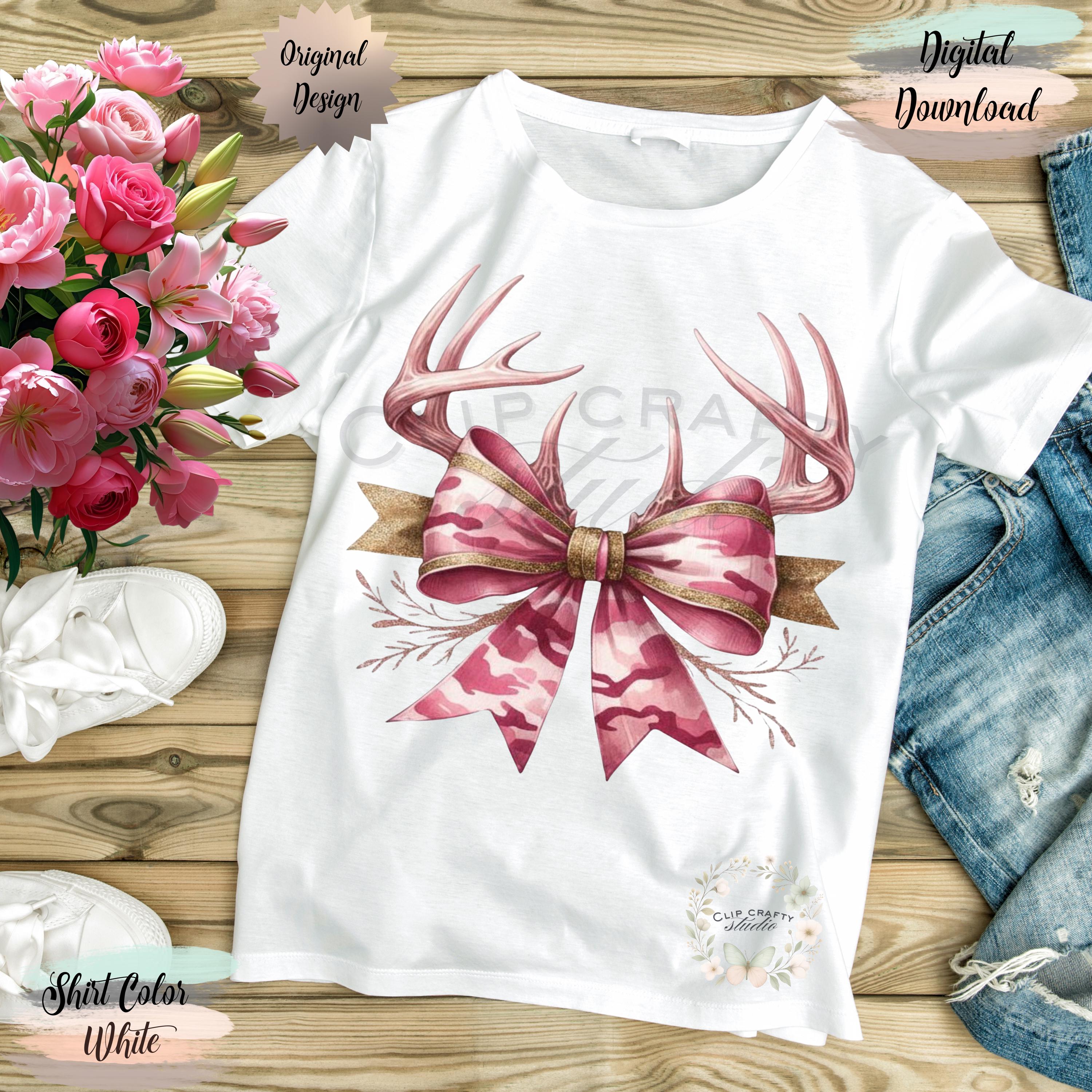 Deer Hunting Pink Camo Coquette Bow T-Shirt Sublimation PNG Hunting Wife Design Pink Camo Deer Hunting Coquette Hunting Digital Download - Thumbnail 7