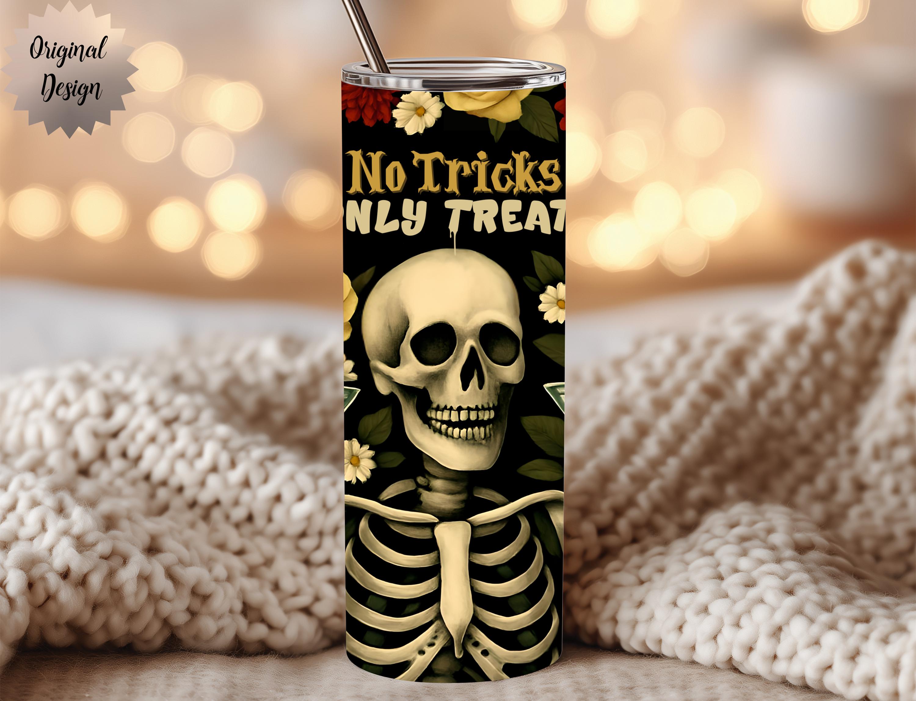 No Tricks Only Treats Skeleton Martini 20oz Tumbler Wrap PNG Sublimation Design - Thumbnail 2
