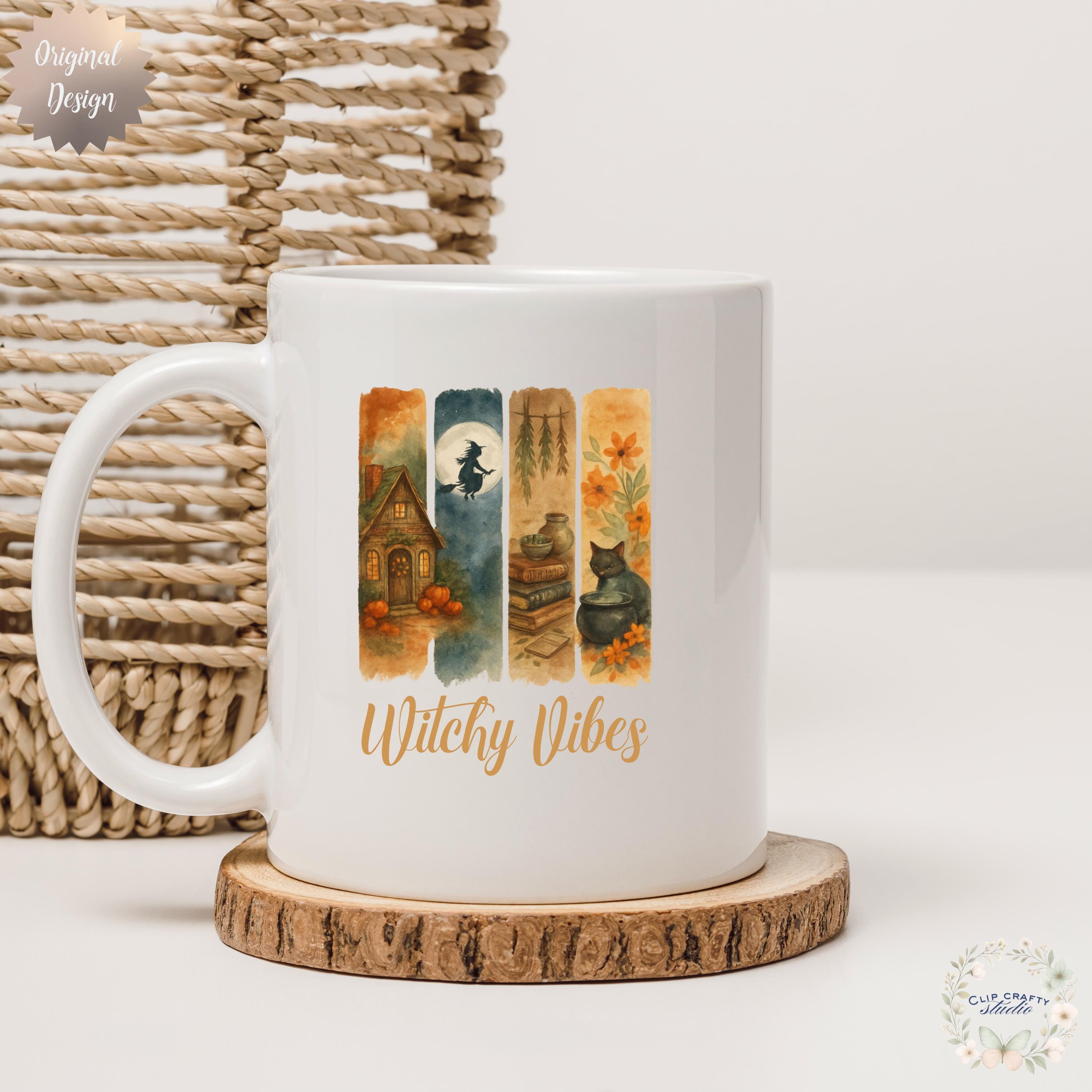 Witchy Fall Brushstroke PNG Cozy Autumn Watercolor Collage Distressed Panel - Thumbnail 4