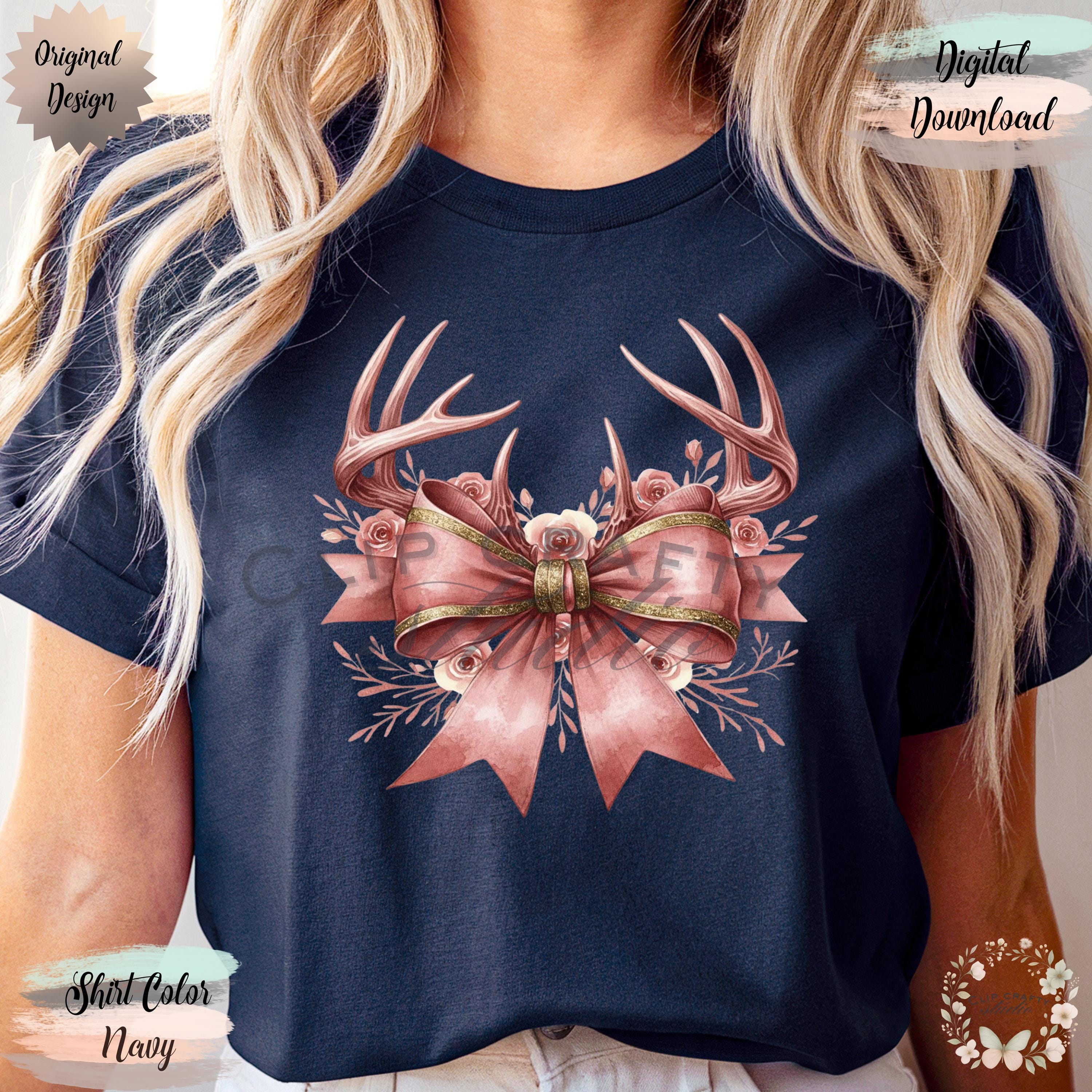Deer Hunting Floral Pink Coquette Bow T-Shirt Sublimation PNG Deer Hunting Wife Design Pink Deer Hunting Coquette Hunting Digital Download - Thumbnail 6