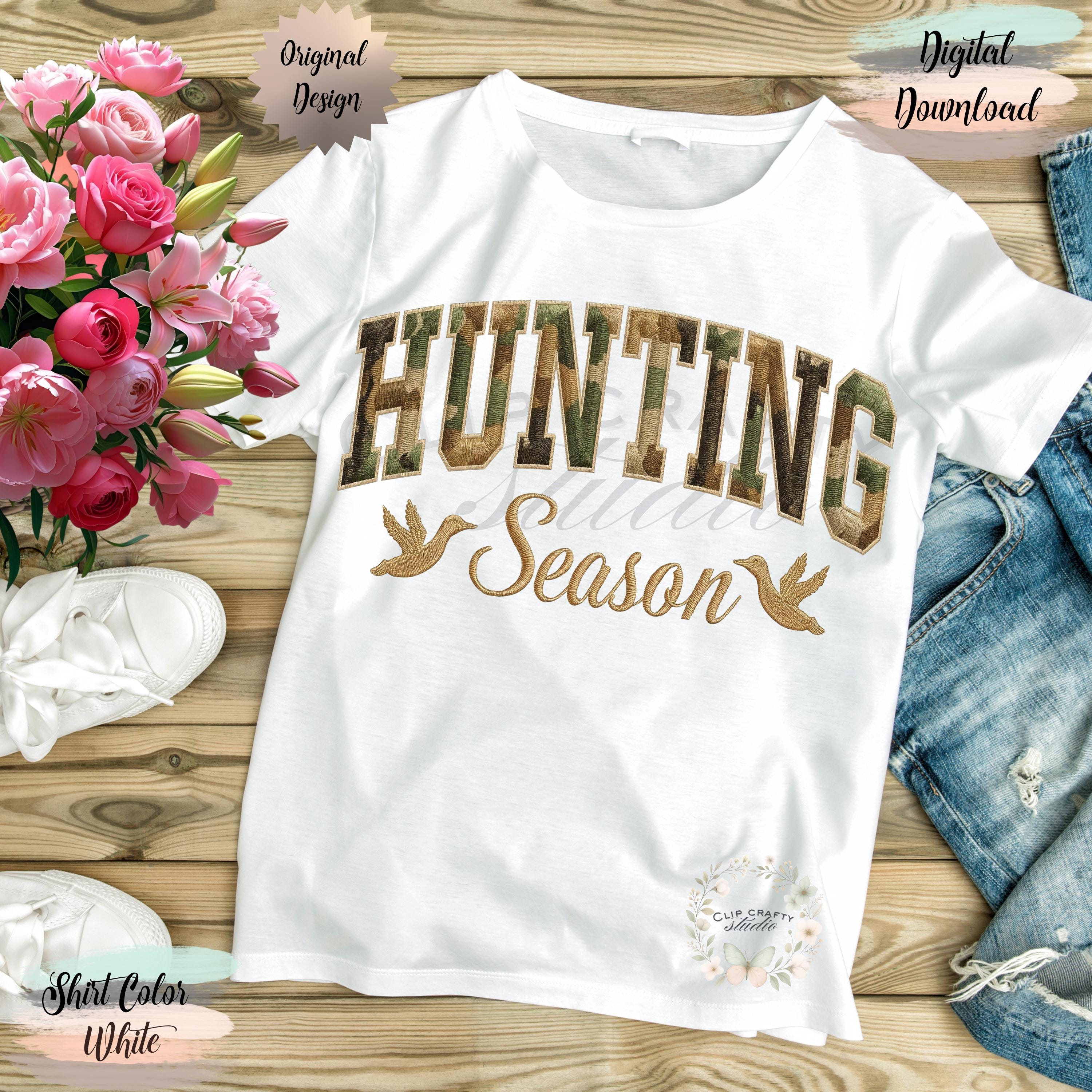 Duck Hunting Season Embroidery PNG Camo Varsity Letters with Embroidered Wild Duck Hunting Wife T-Shirt Sublimation PNG Digital Download - Thumbnail 7