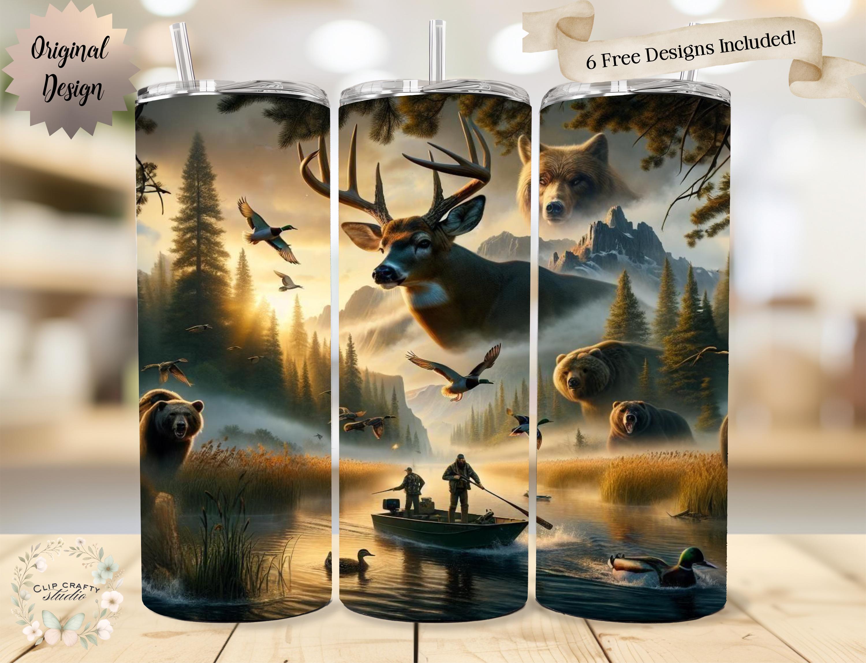 Ultimate Hunting Fishing Deer Bear Photographic Seamless Tumbler Wrap 20oz Tumbler Sublimation PNG Deer Hunting Design Digital Download