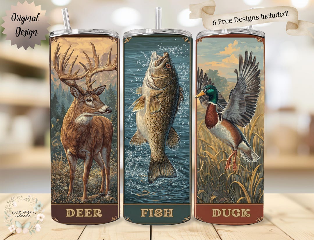 Ultimate Hunting Fishing Deer Duck Panel Seamless Tumbler Wrap 20oz ...