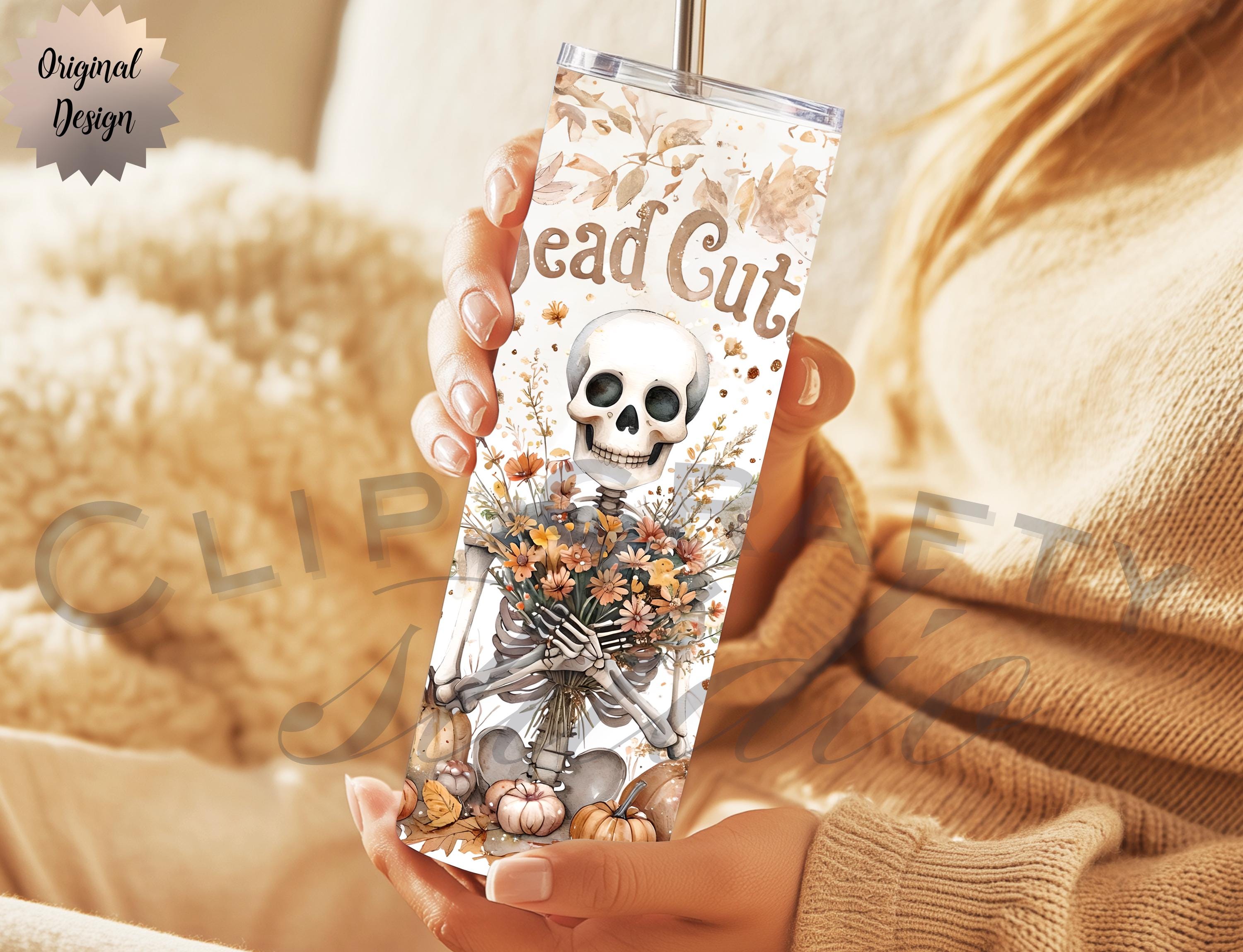 Dead Cute Skeleton Floral Halloween 20oz Tumbler Wrap PNG Sublimation Design - Thumbnail 5
