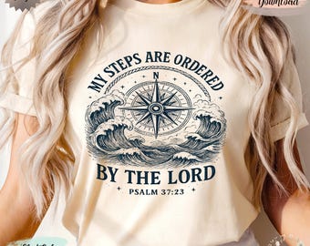 Versetto biblico nautico Salmo 37:23 PNG, PNG ispiratore cristiano alla moda sull'oceano, sublimazione del versetto biblico sulla fede costiera, download digitale