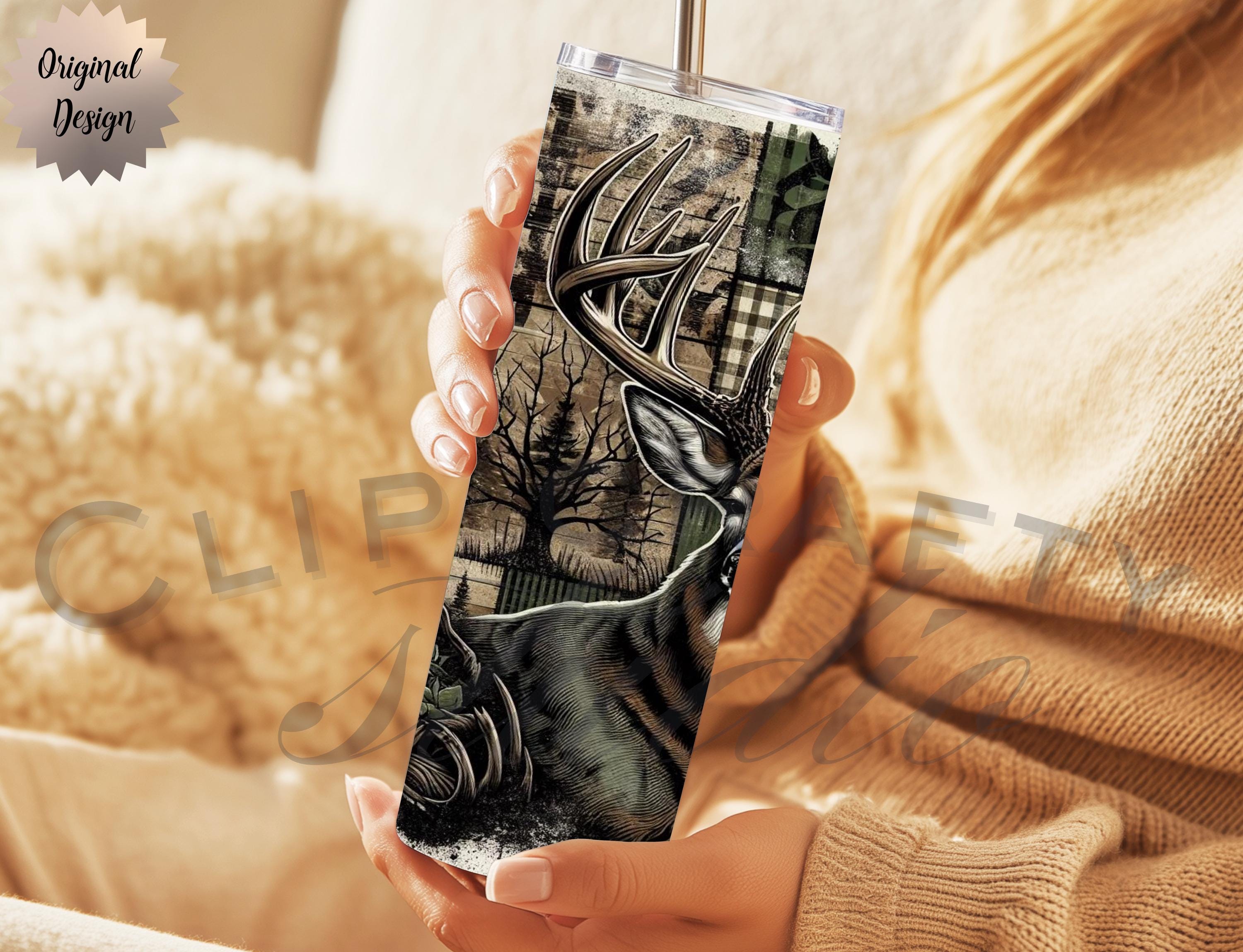Male Hunting Deer Patchwork Camouflage Seamless 20oz Tumbler Wrap - Thumbnail 5