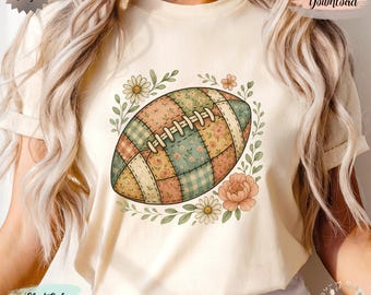 Preppy Floral Football png, Floral Patchwork png, Fall Football png, Autumn png, Fall Girly png, Fall Sublimation, Football Digital Download
